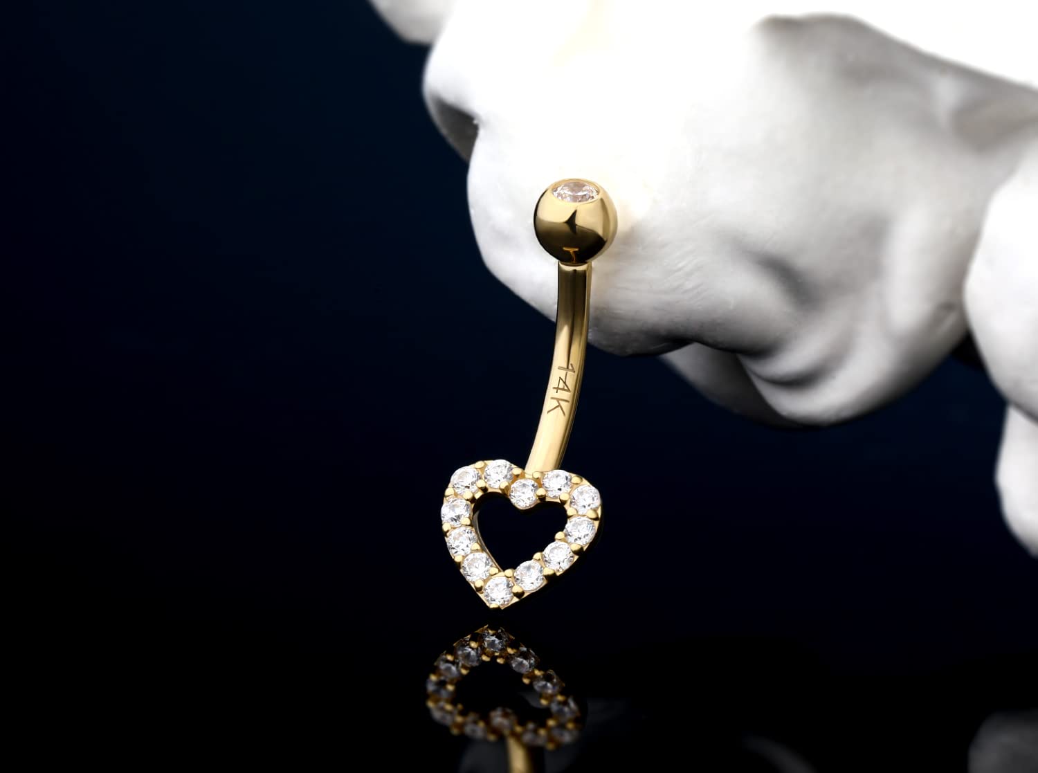 14K Real Gold Belly Button Rings for Women - Heart Shaped Navel Piercing Jewelry with Clear CZ Stones | Perfect for Everyday Wear, Parties, and Beach Outfits