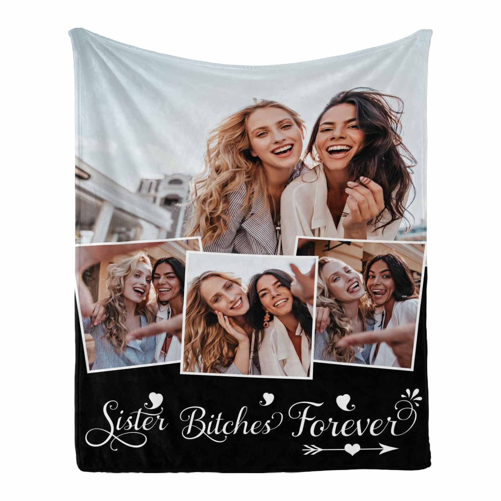 Custom Photo Sister Blanket - Personalized Friendship Gift for Women, Bestie Birthday Present, Long Distance BFF Throw Blanket 40x50 Inches - Perfect for Cuddling, Home Decor, and Heartwarming Gifts