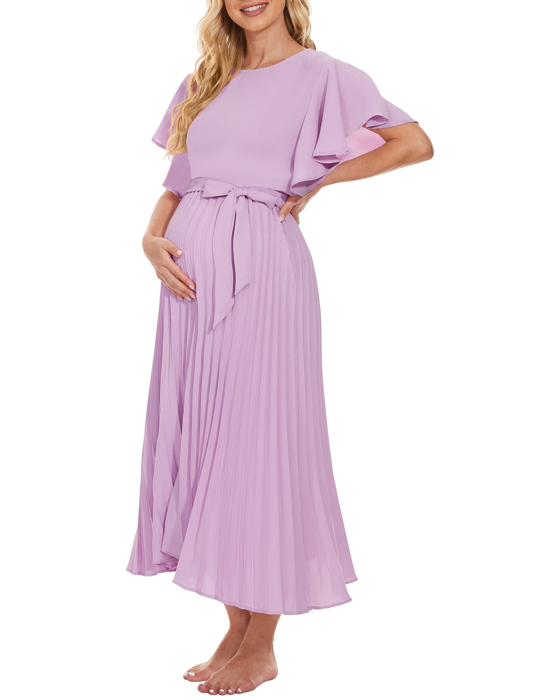 Plus Size Maternity Dress for Wedding Guest & Baby Shower - Elegant Formal Maternity Gown for Women in Orchid Pink (XL) - Perfect for Special Occasions, Bridal Showers & Pregnancy Photoshoots