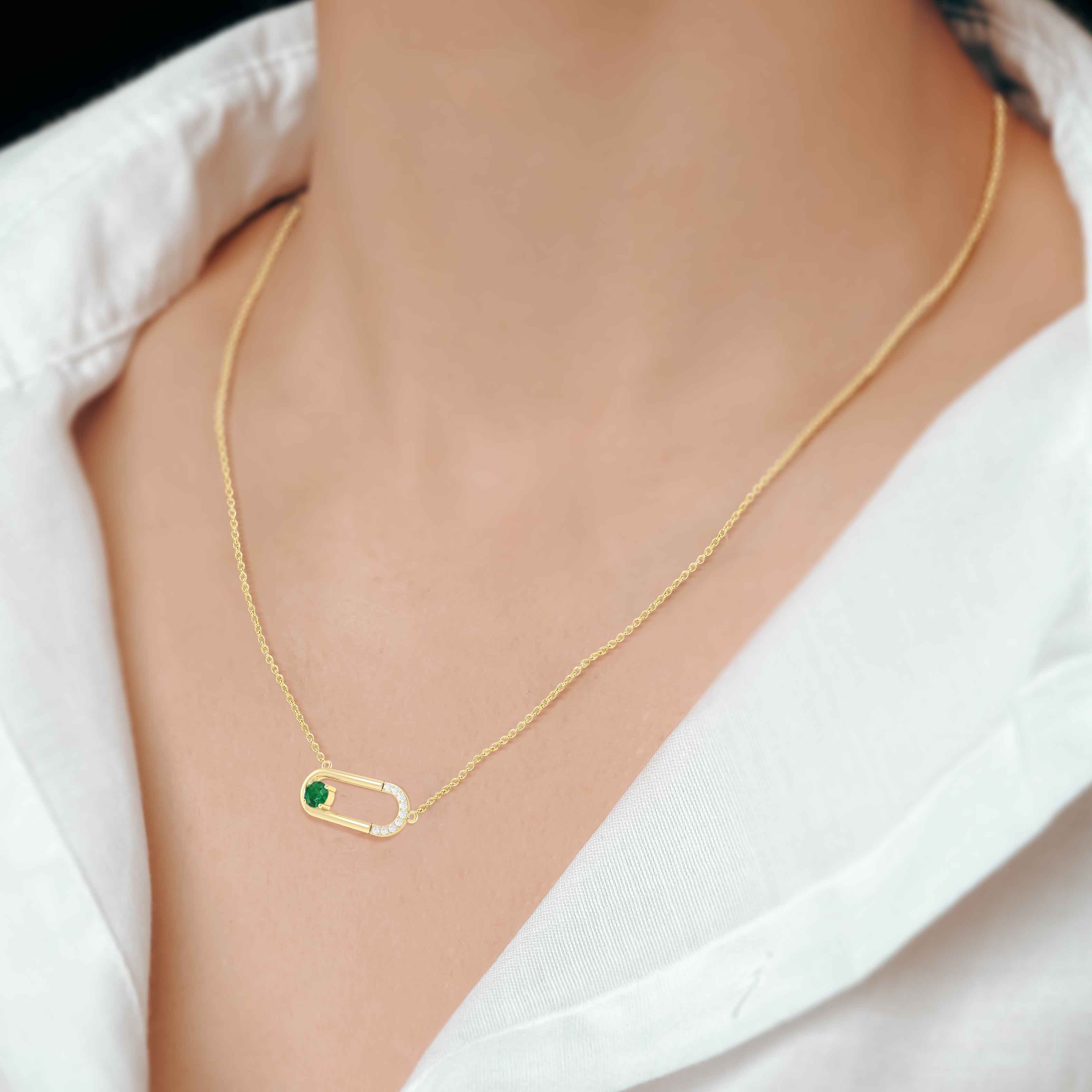 Lab Grown Emerald Pendant Necklace for Women - 14K Gold Plated Elegant Jewelry Gift for Anniversary, Birthday & Special Occasions | Perfect for Evening Parties, Weddings & Date Nights