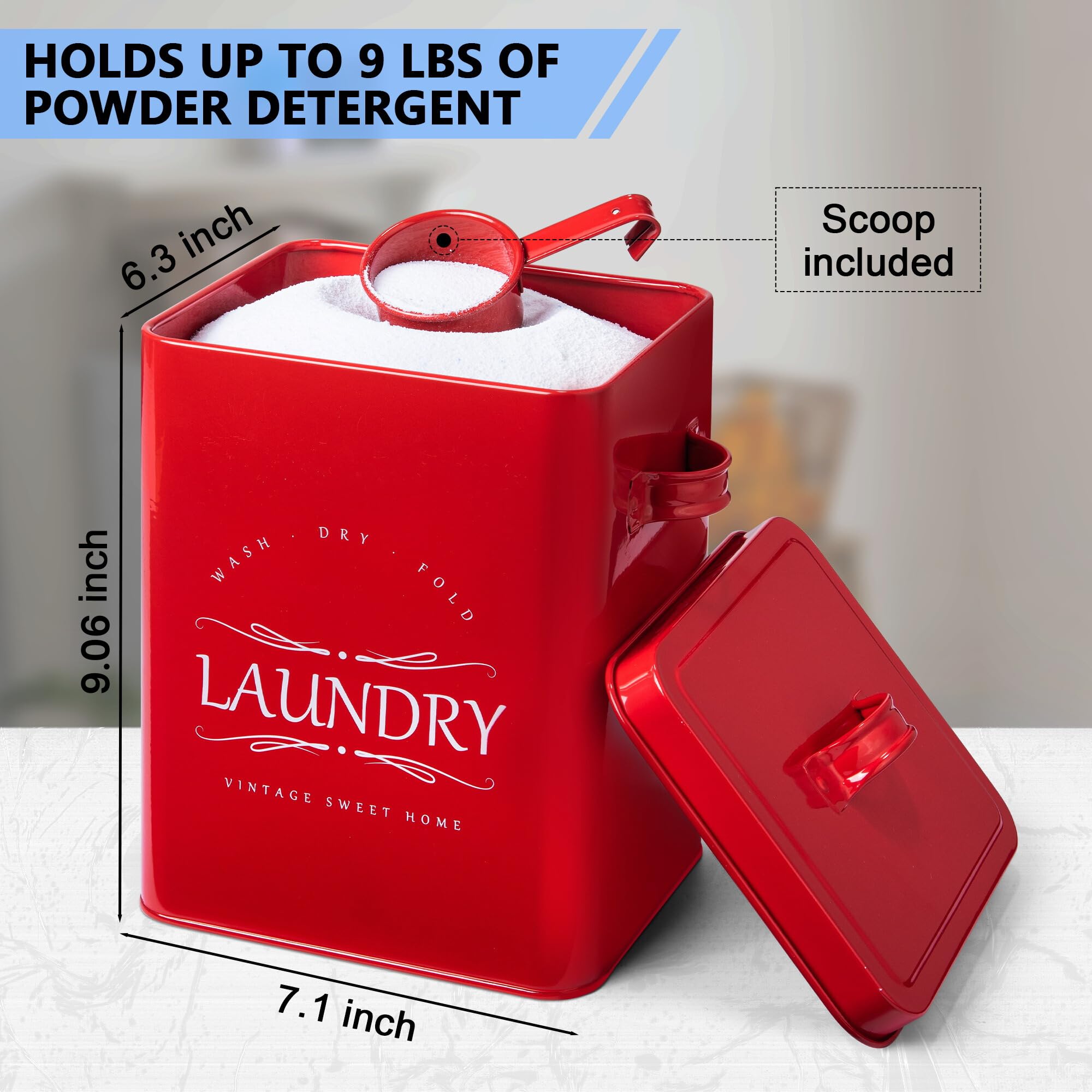 Meraki Home 2-Pack Laundry Detergent Storage Containers with Scoop - Organizer for Detergent Sheets & Pods - Glossy Red Laundry Room Organization Set - Perfect for Small Spaces & Apartment Living