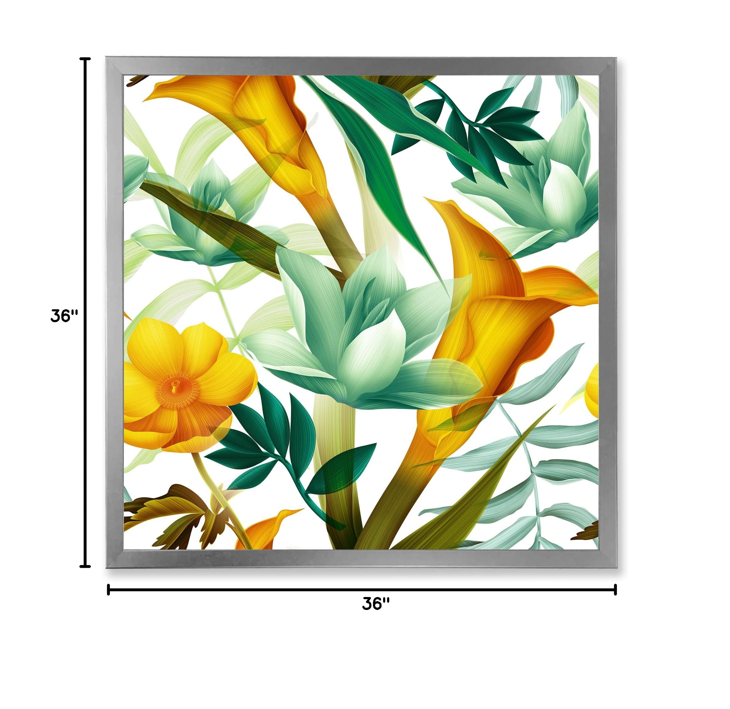 Tropical Foliage & Yellow Flowers III - Modern Framed Wall Art Print - Perfect for Living Room, Bedroom & Office Decor
