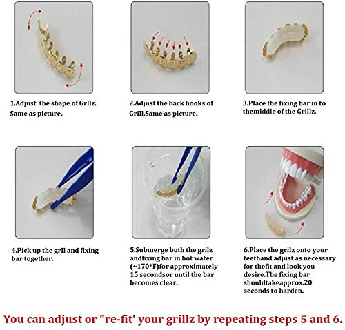 18K Gold Plated Vampire Fang Grillz - Top & Bottom Hip Hop Teeth Caps for Men & Women | Perfect for Halloween, Cosplay, and Hip Hop Fashion