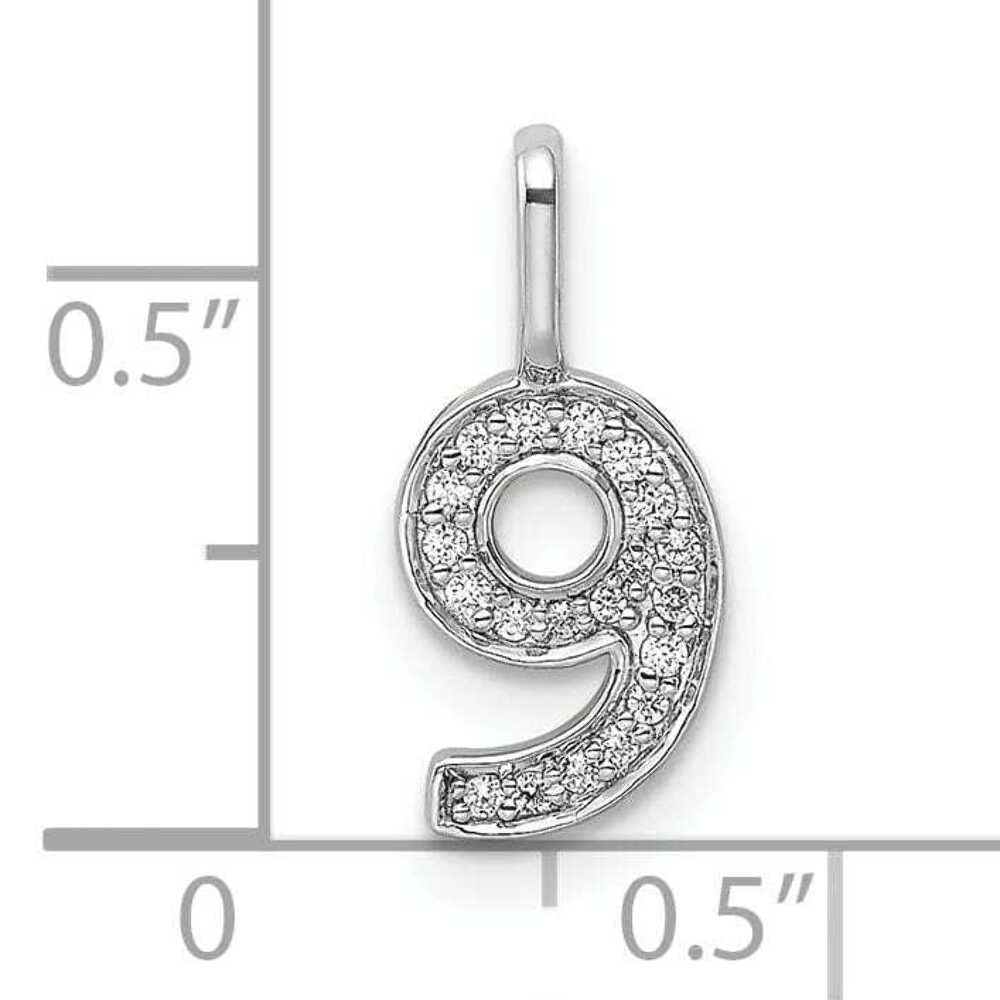 14K White Gold Diamond Women's Number 9 Charm Pendant - Elegant Bijou Jewelry for Birthdays, Graduation Gifts & Special Occasions
