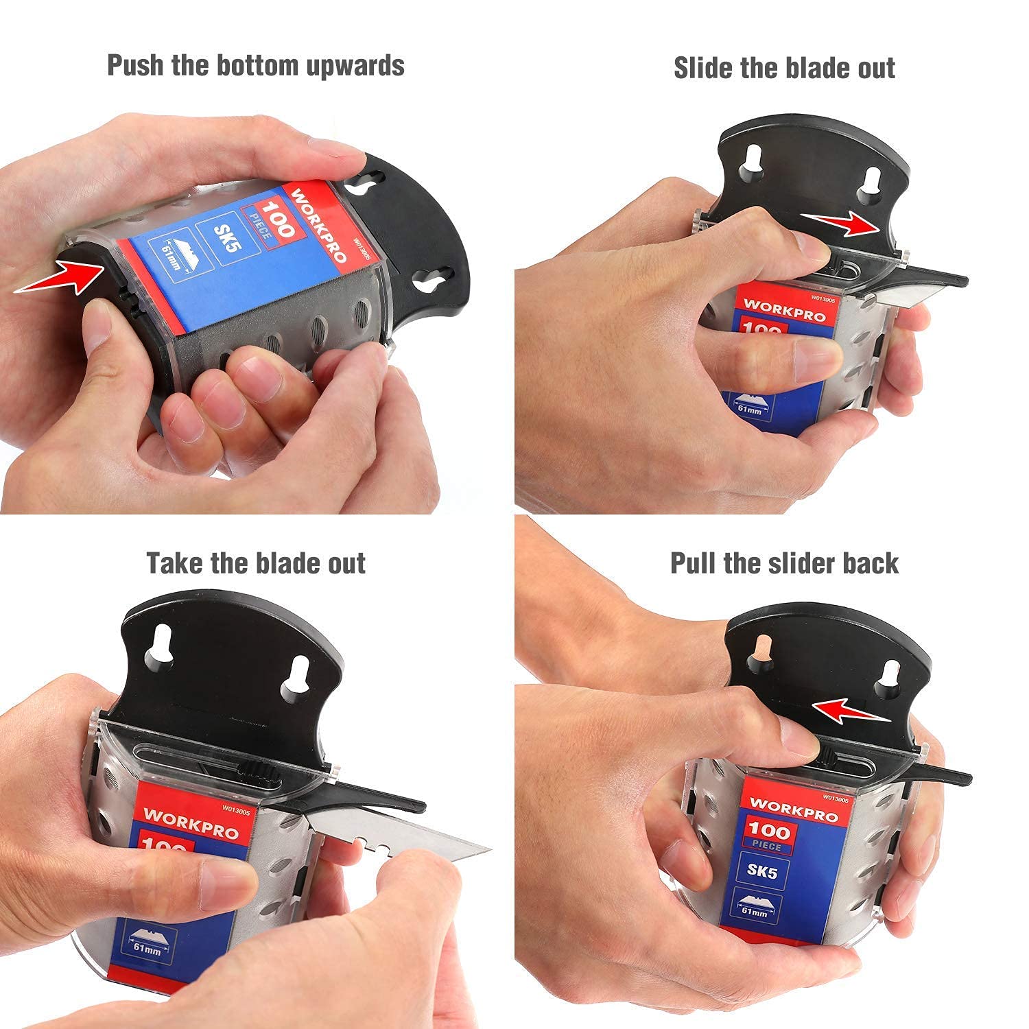 WORKPRO 100-Pack SK5 Utility Knife Blades & Folding Utility Knife Set - Heavy Duty Retractable Box Cutter for Packaging, Crafting, and DIY Projects