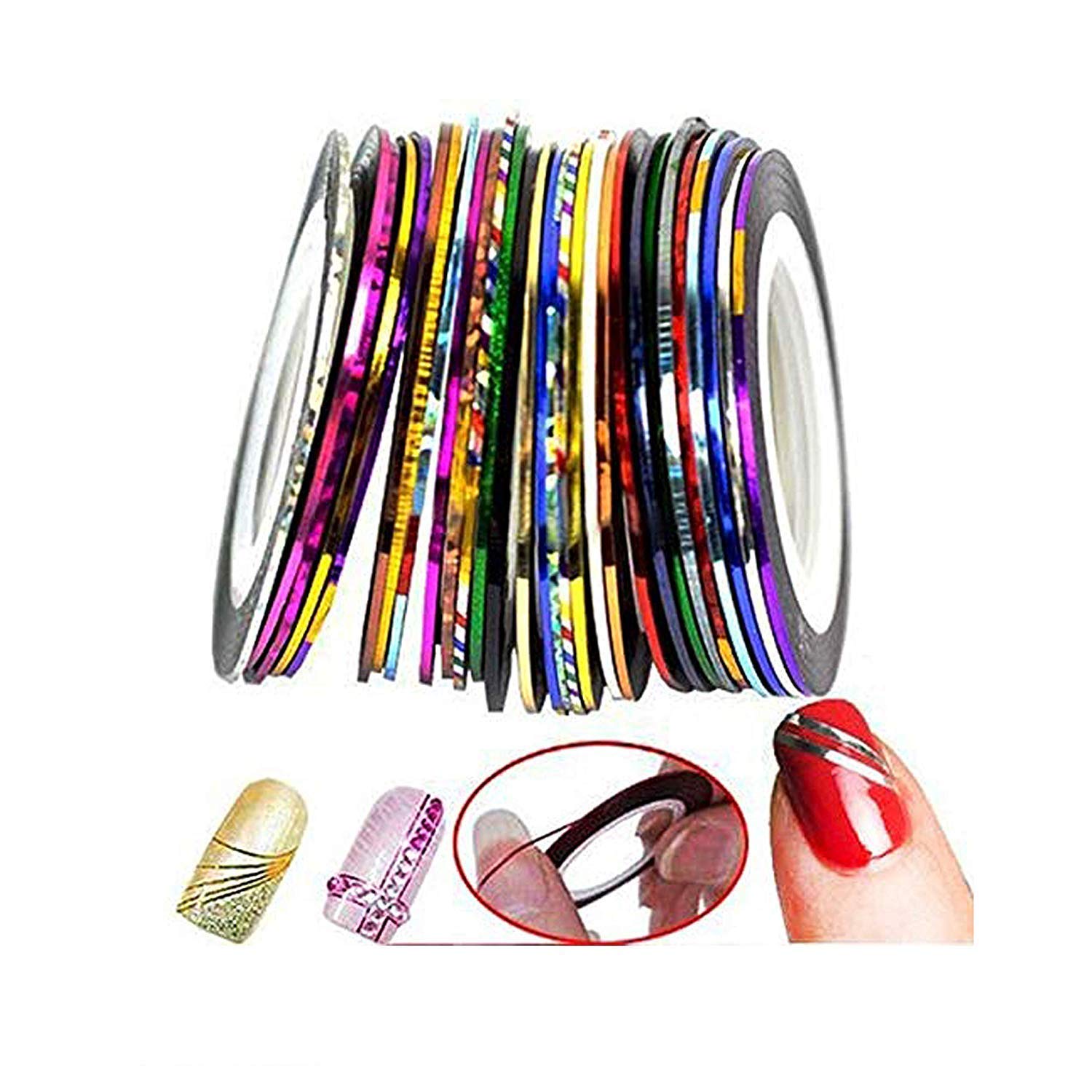 Belicia 10Pcs Colorful Nail Art Striping Tape - DIY Nail Design Decoration Stickers for Manicure, Salon & Home Use - Mixed Colors Nail Art Tips for Professional & Beginners