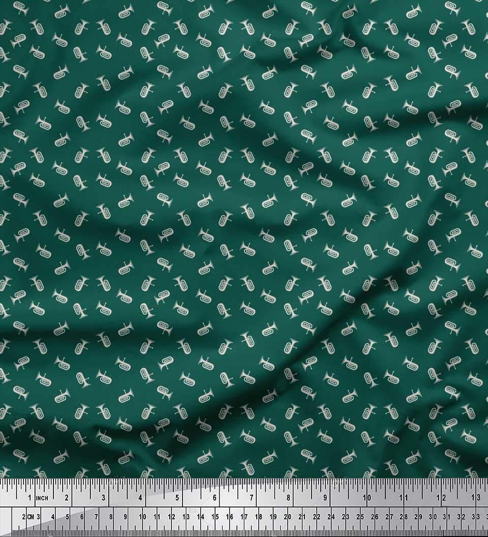 Soimoi Moss Georgette Brown Fabric by The Yard - 42 Inch Wide Printed Cotton Fabric with Tuba Musical Instrument Design for DIY Clothing, Dresses, and Home Decor Projects - Perfect for Musicians and Music Lovers