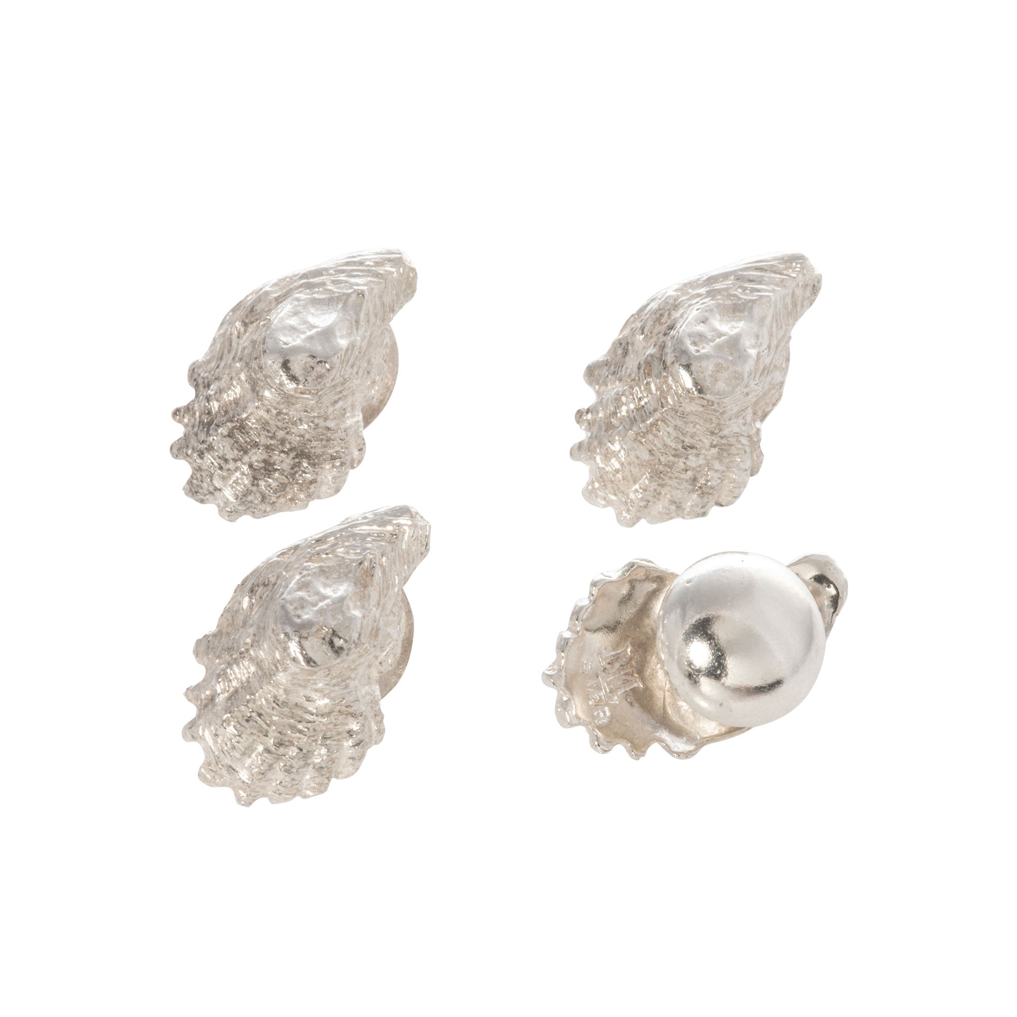 Elegant Sterling Silver Oyster Shell Dress Studs for Men - Perfect for Weddings, Prom & Formal Occasions