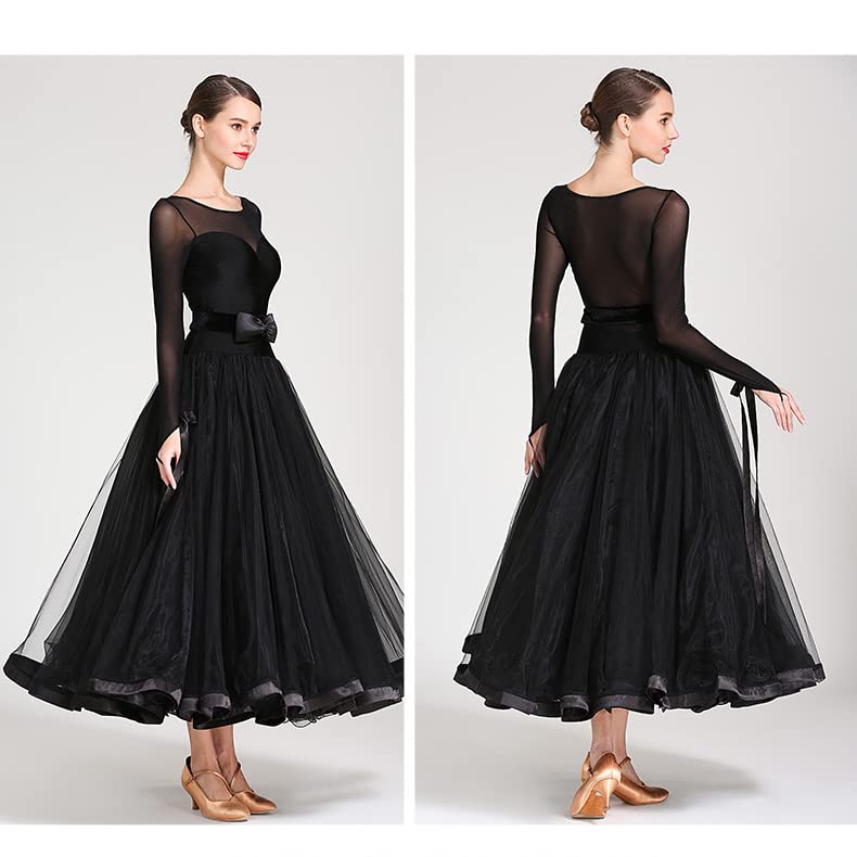 Elegant Black Ballroom Dance Dress for Women - Waltz, Tango & Swing Dancing Outfit with Simple Stitching (Size XL) | Perfect for Competitions, Performances & Social Dancing Events