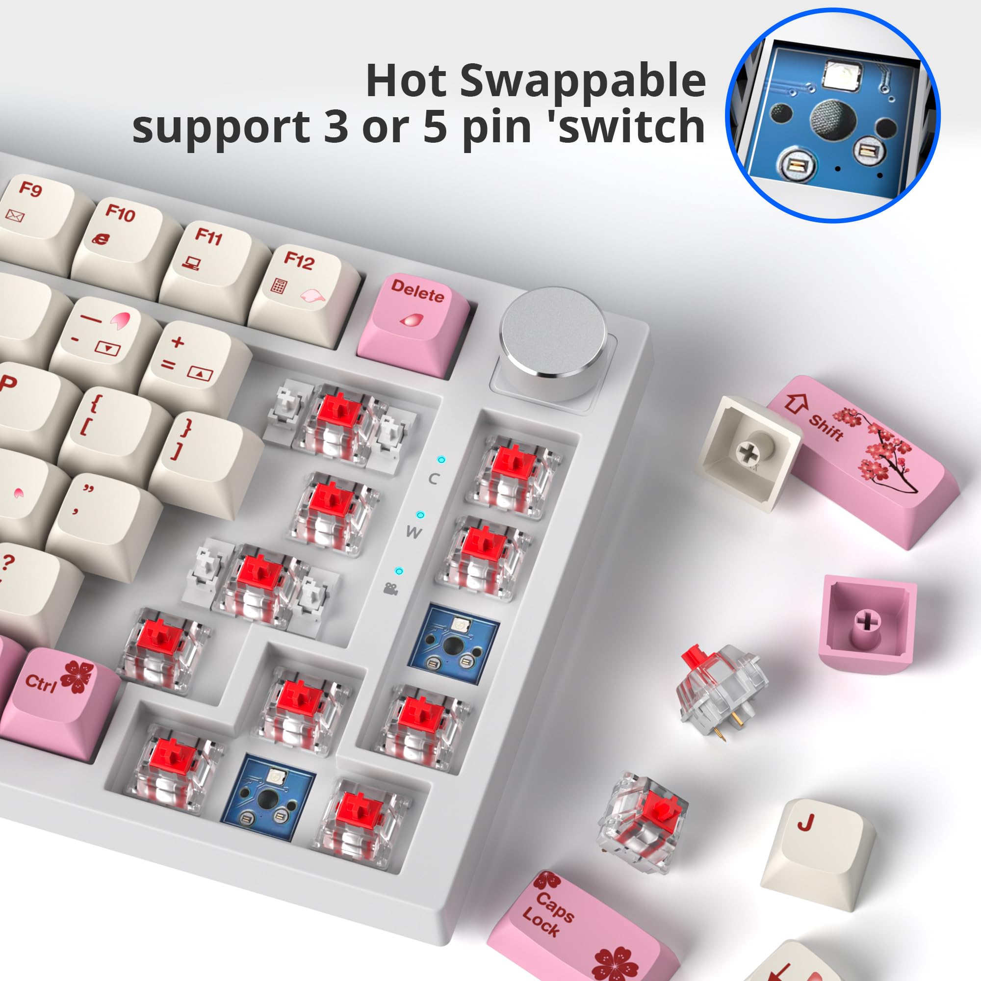 Fogruaden 75% Mechanical Gaming Keyboard - RGB Backlit, Hot-Swappable Red Switches, Gasket Mount, NKRO, Compact TKL Design with Volume Knob | Perfect for Esports, Office Work & Typing Enthusiasts