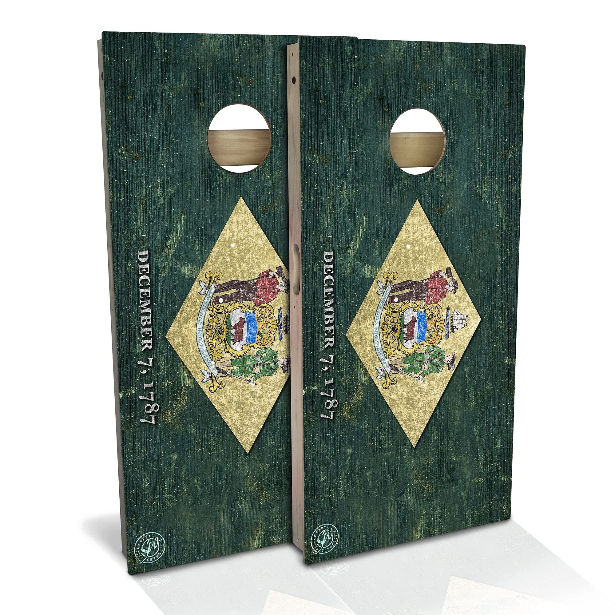 Premium Delaware Flag Cornhole Set - Solid Wood Custom Cornhole Boards | Made in USA | Choose Size & Accessories | Perfect for Backyard Parties, Tailgating & Outdoor Games