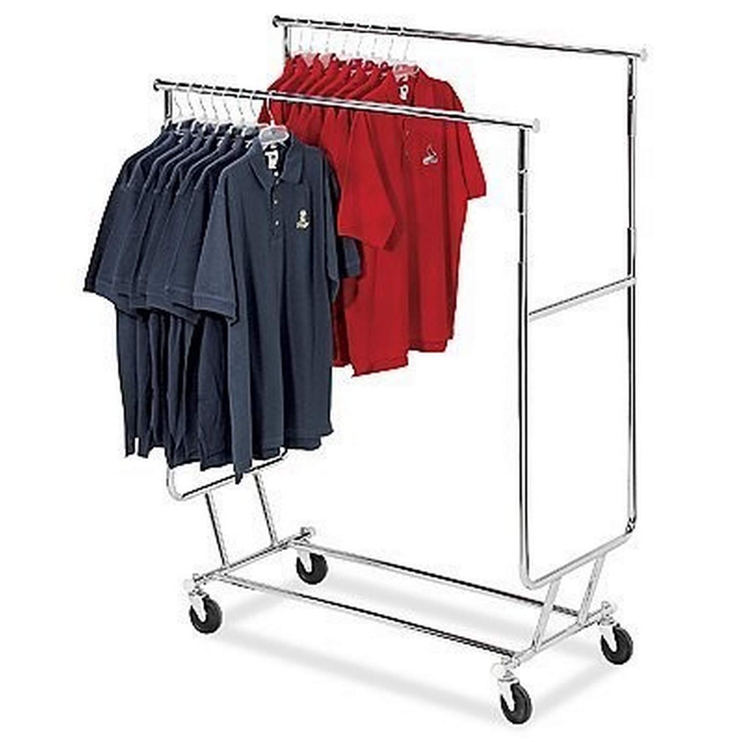 Premium Heavy-Duty Double Rail Collapsible Rolling Garment Rack - Commercial Grade Clothing Storage for Retail Stores, Boutiques & Home Organization
