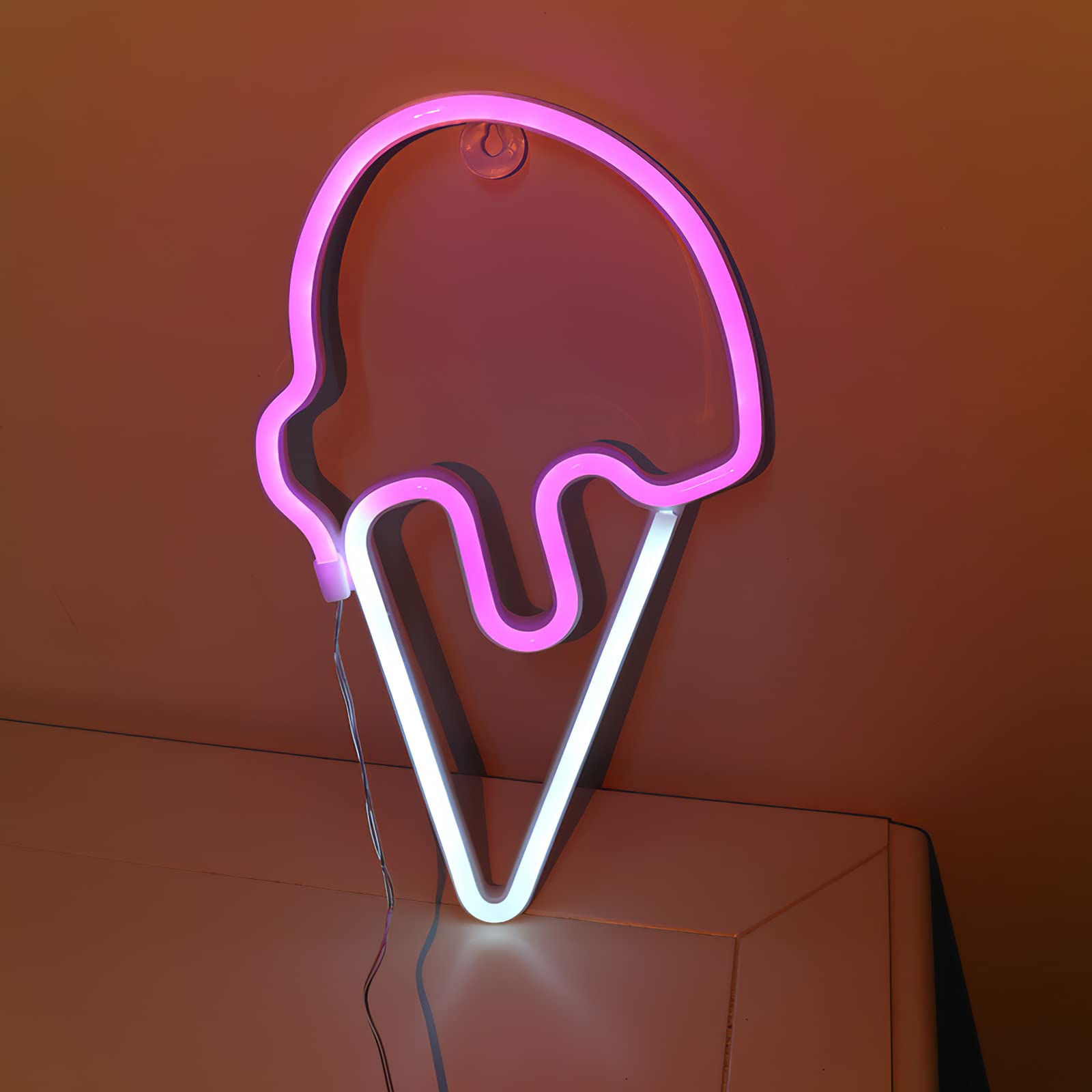 Vibrant CAMPSLE Ice Cream Neon Sign - LED Neon Lamp for Unique Room Decor | USB & Battery Powered Art Night Light for Home, Bedroom, Office & Party | Perfect for Ice Cream Shops, Teen Rooms & Retro Themed Events