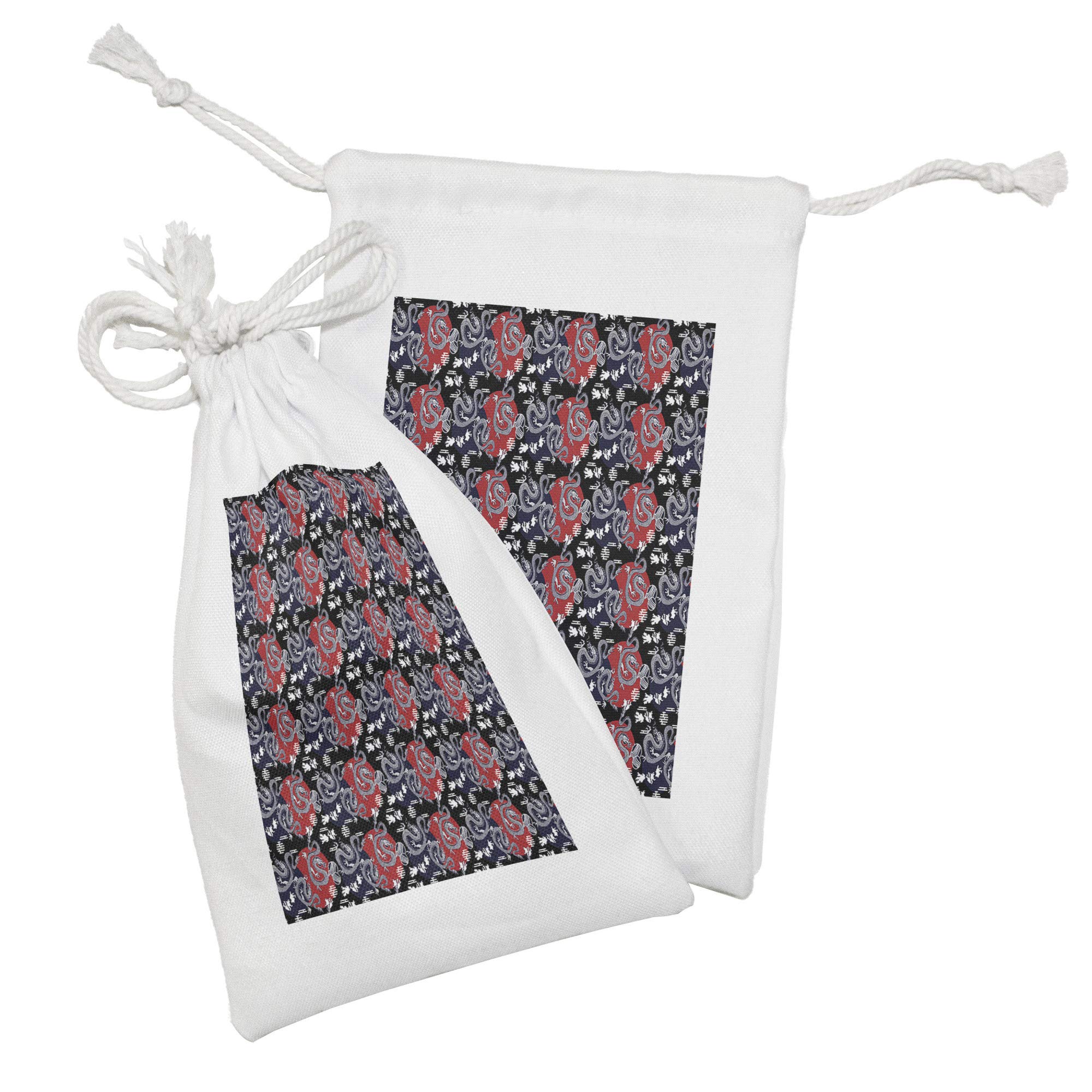 Ambesonne Dragon Fabric Pouch Set of 2 - Japanese Art Inspired Drawstring Bags for Toiletries, Makeup, Jewelry & Travel Accessories (9