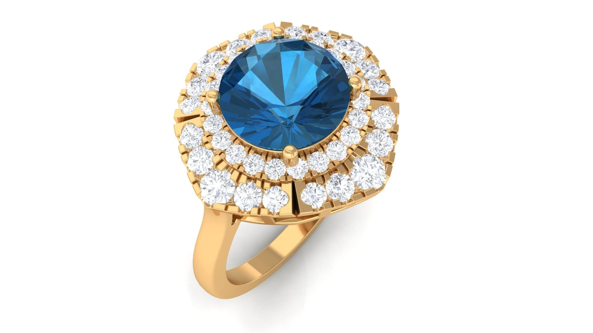 London Blue Topaz Vintage Engagement Ring with Moissanite Side Stones (AAA Quality) - 14K Gold or 925 Sterling Silver - Perfect for Proposals, Anniversaries & Special Occasions