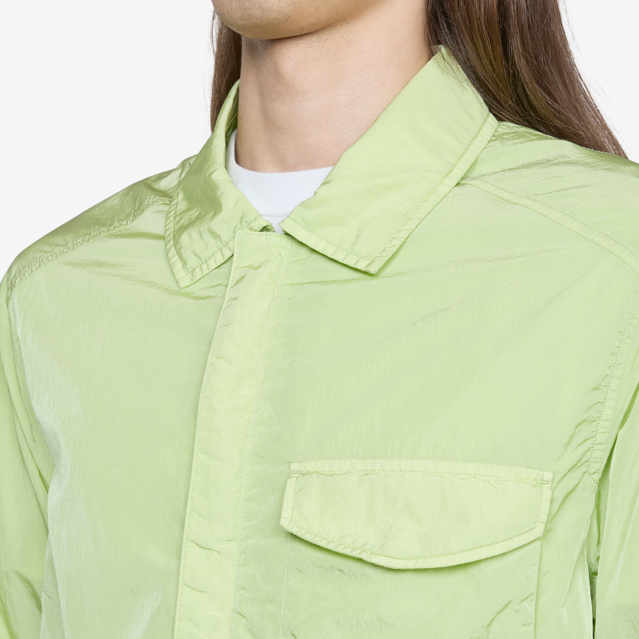 Chrome R Pocket Overshirt - White Pearl Color Casual Shirt Jacket for Men | Streetwear Fashion, Layering Essential, Spring & Fall Outerwear