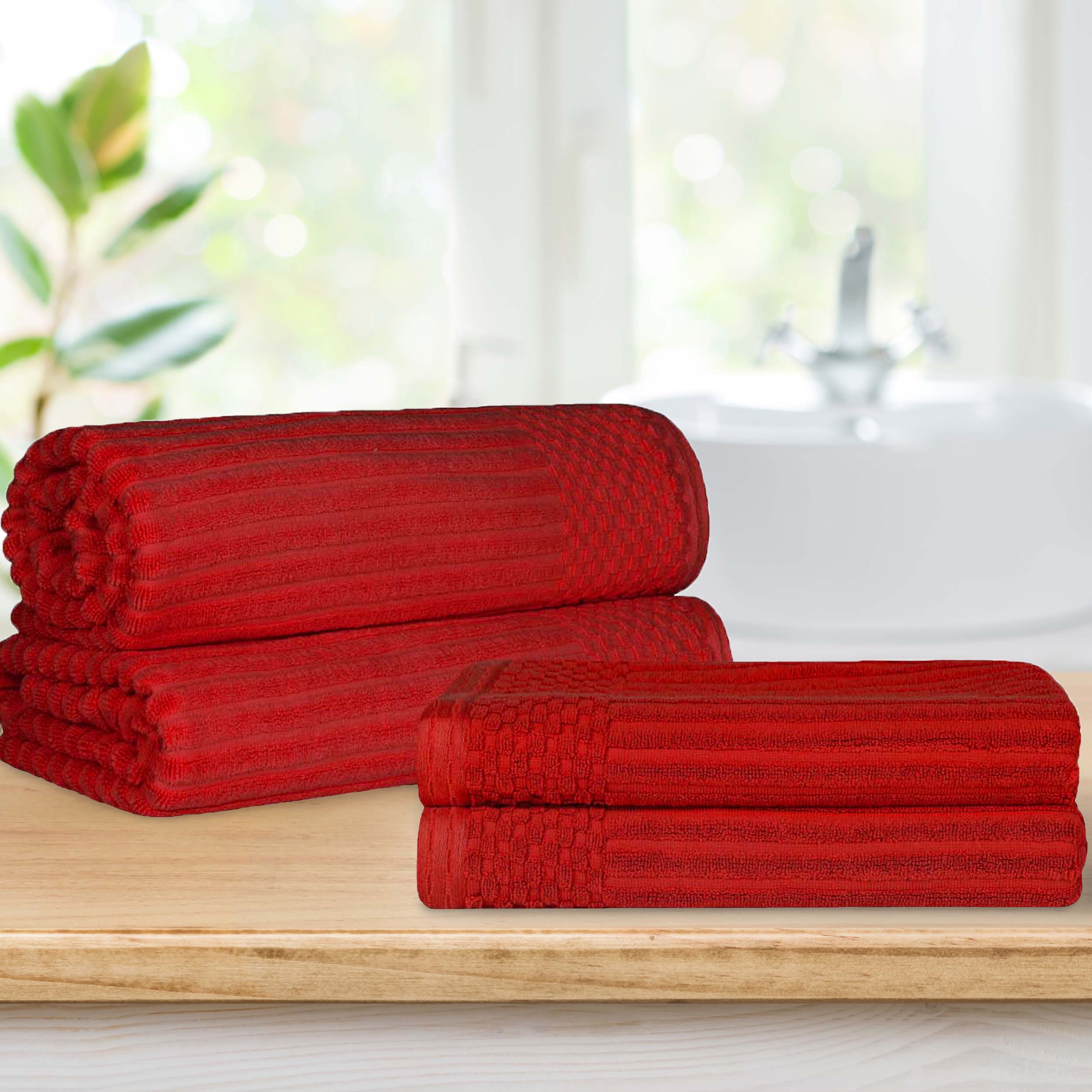 Premium Soho Ribbed Textured Cotton Bath Towel Set - Ultra Absorbent & Quick Dry - Luxury Spa & Bathroom Towels for Hotel, Home, Gym Use