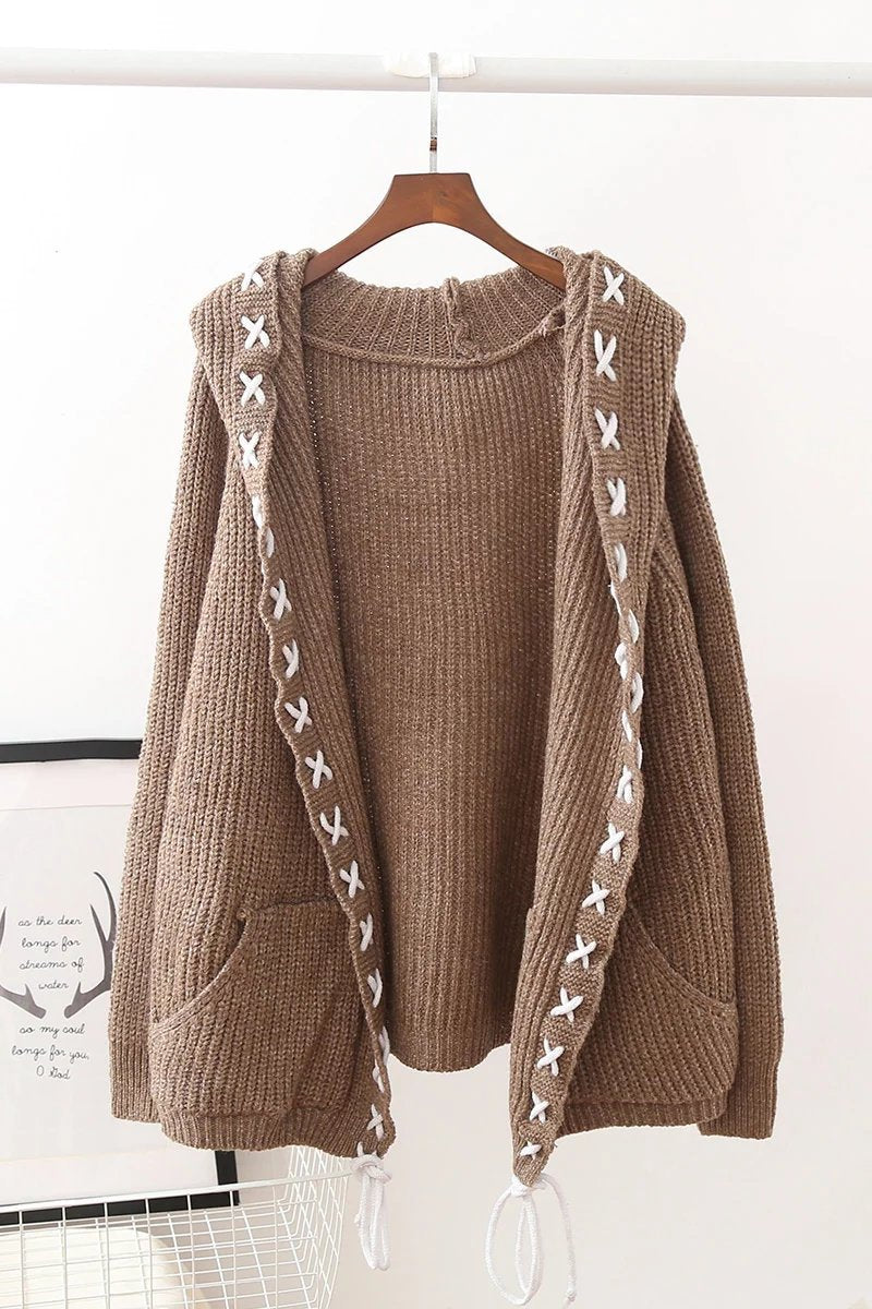 Women's Hooded Knit Cardigan Sweater Coat - Loose Long Sleeve Open Front Casual Pullover for Fall & Winter - Perfect for Office, Date Night and Weekend Outfits