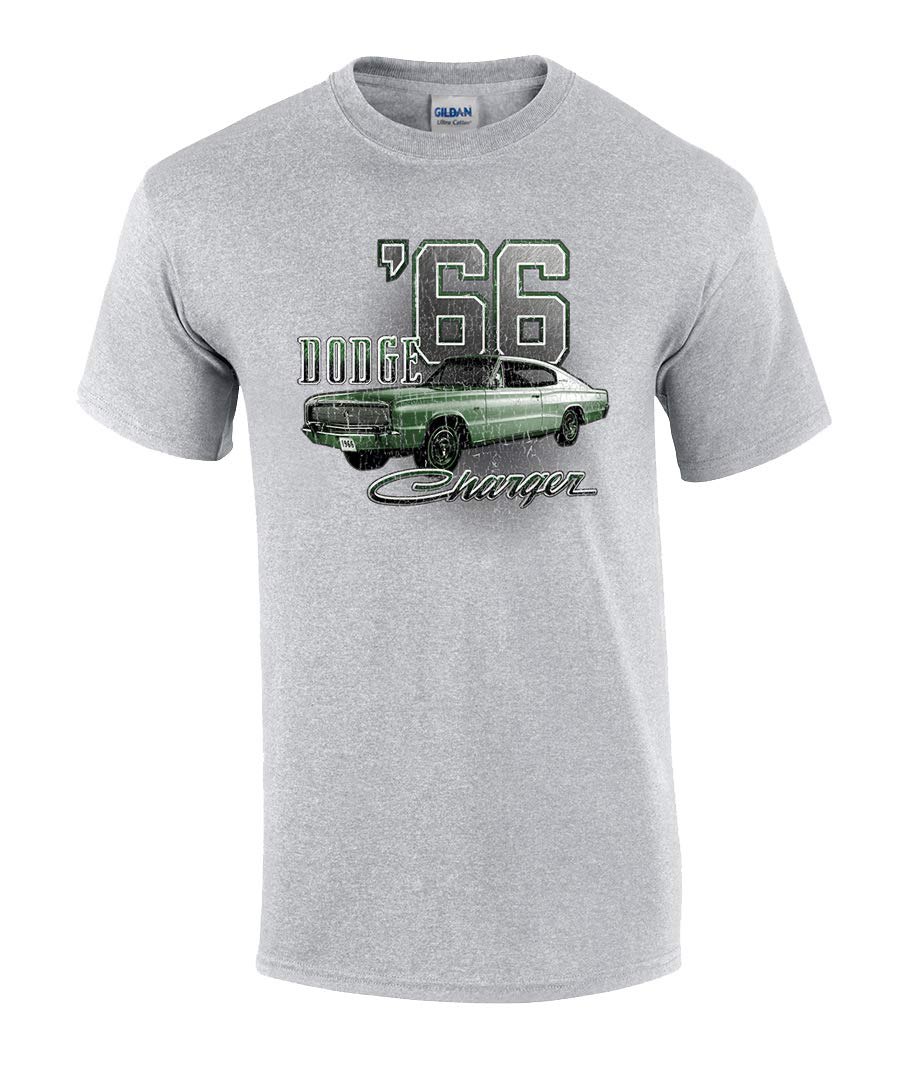 Dodge 66 Charger Graphic T-Shirt for Men - Vintage Muscle Car Print Short Sleeve Tee - Black Cotton Shirt for Casual Wear & Car Enthusiasts