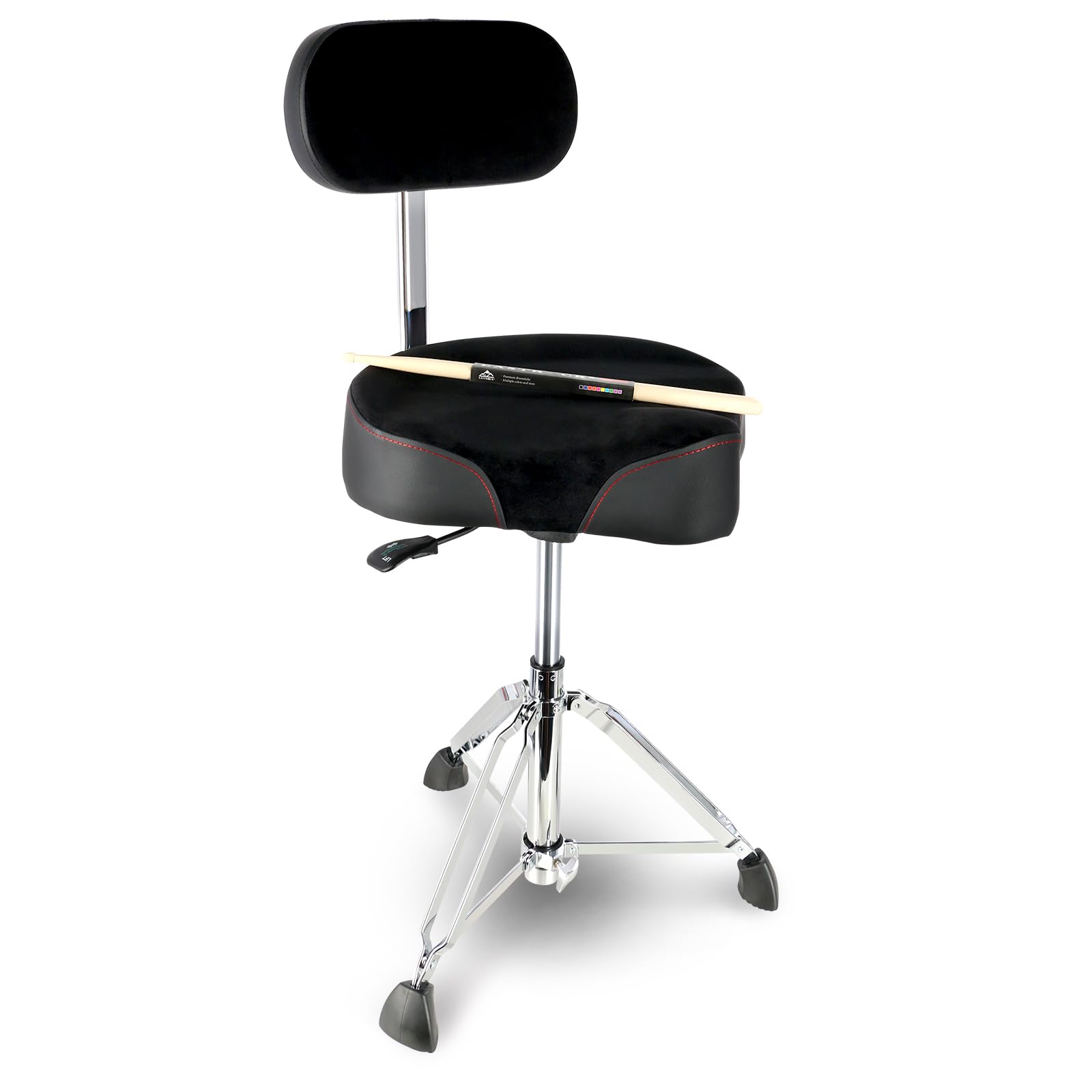 EASTROCK Heavy Duty Adjustable Drum Throne with Backrest - Motorcycle Style Hydraulic Drum Seat for Adult Drummers - Perfect for Drum Practice, Live Performances & Studio Recording (Black)