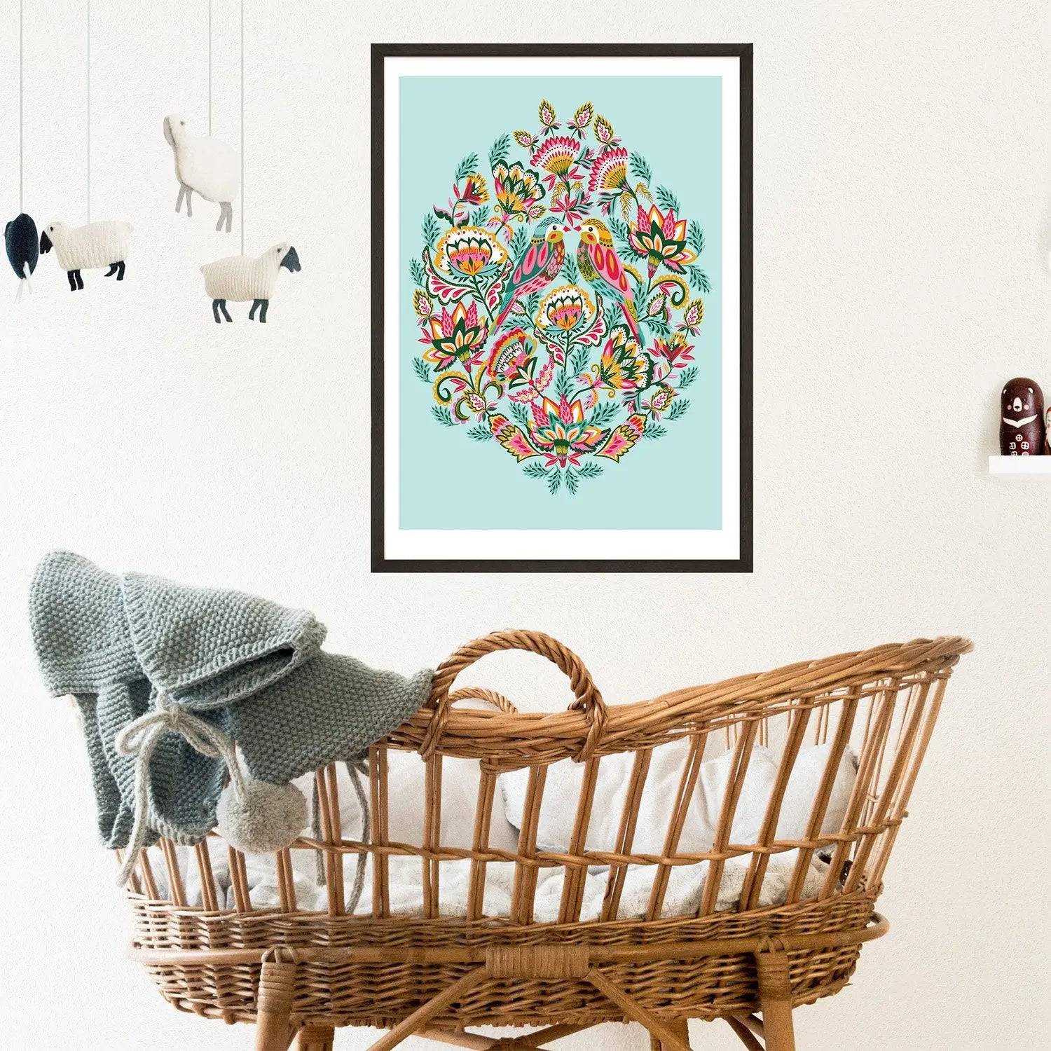 Bejeweled Birds Wall Art Print - Vibrant Acrylic Painting for Home & Office Decor | Perfect for Living Room, Bedroom, or Gift Giving