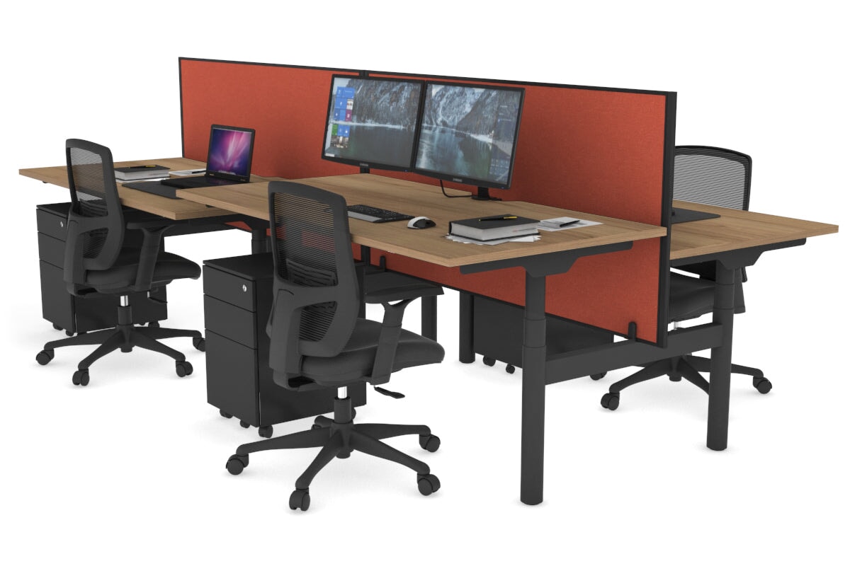 Flexi Premium 4-Person Height Adjustable H Bench Workstation - Black Frame (1600L x 800W) with Cable Management | Ideal for Office, Coworking Spaces & Home Workstations