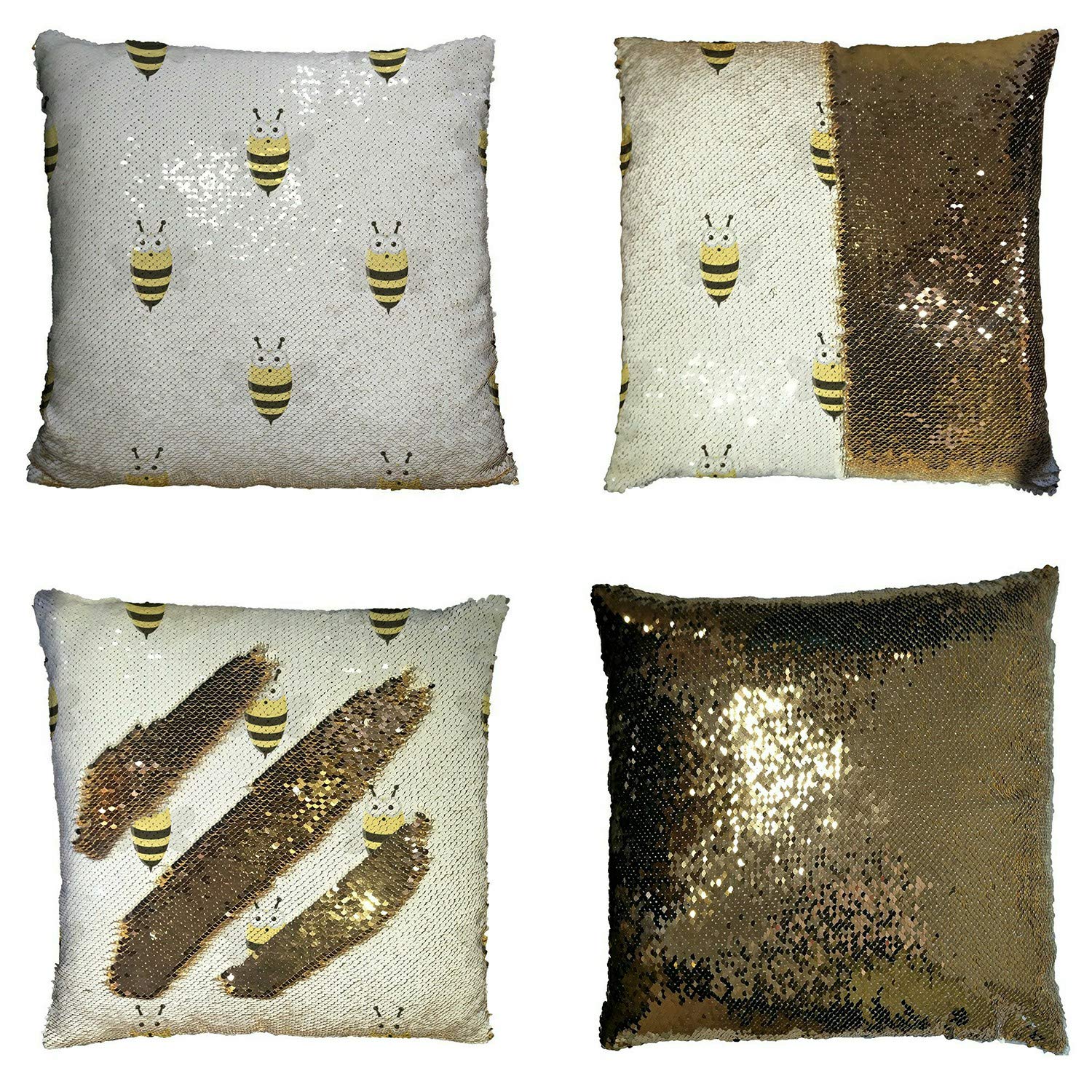 Cartoon Bee Design Pillow Cover 16x16 Inch - Cute Home Decor Cushion Case for Living Room, Bedroom, Nursery & Dorm (Bee Icon Pattern)