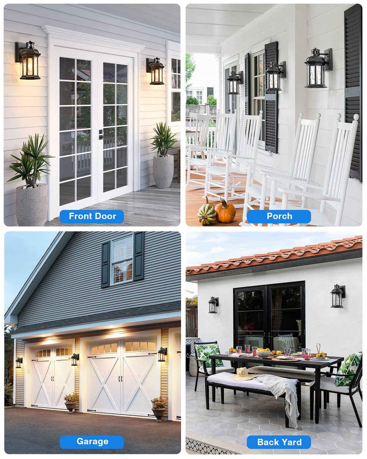 VIANIS Dusk to Dawn Motion Sensor Outdoor Porch Light - Modern Black Waterproof Wall Mount Exterior Light Fixture with Anti-Rust Aluminum & Tempered Ripple Glass - Perfect for Garage, Entryway, Patio, and Backyard Security Lighting