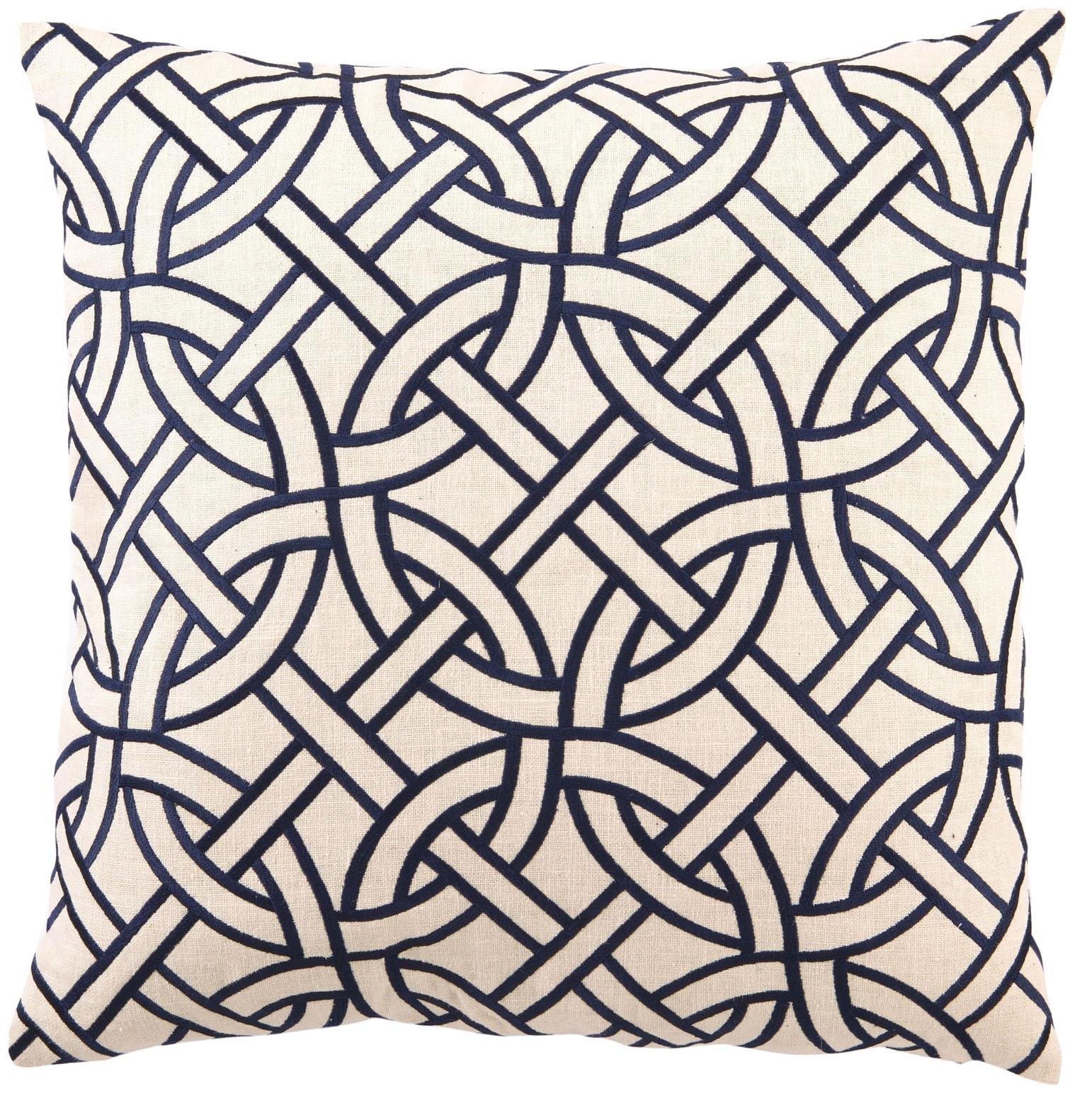 Navy Blue Circle Link Throw Pillow Cover - Boho Chic Decorative Cushion for Sofa, Bed, Living Room & Home Decor
