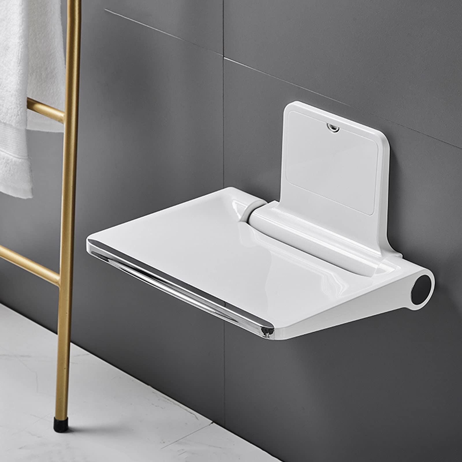 Foldable Wall Mounted Shower Seat - Adjustable Folding Bathroom Chair for Elderly & Disabled - Non-Slip Shoe Changing Stool - ADA Compliant Mobility Aid (Perfect for Small Bathrooms & Assisted Living)