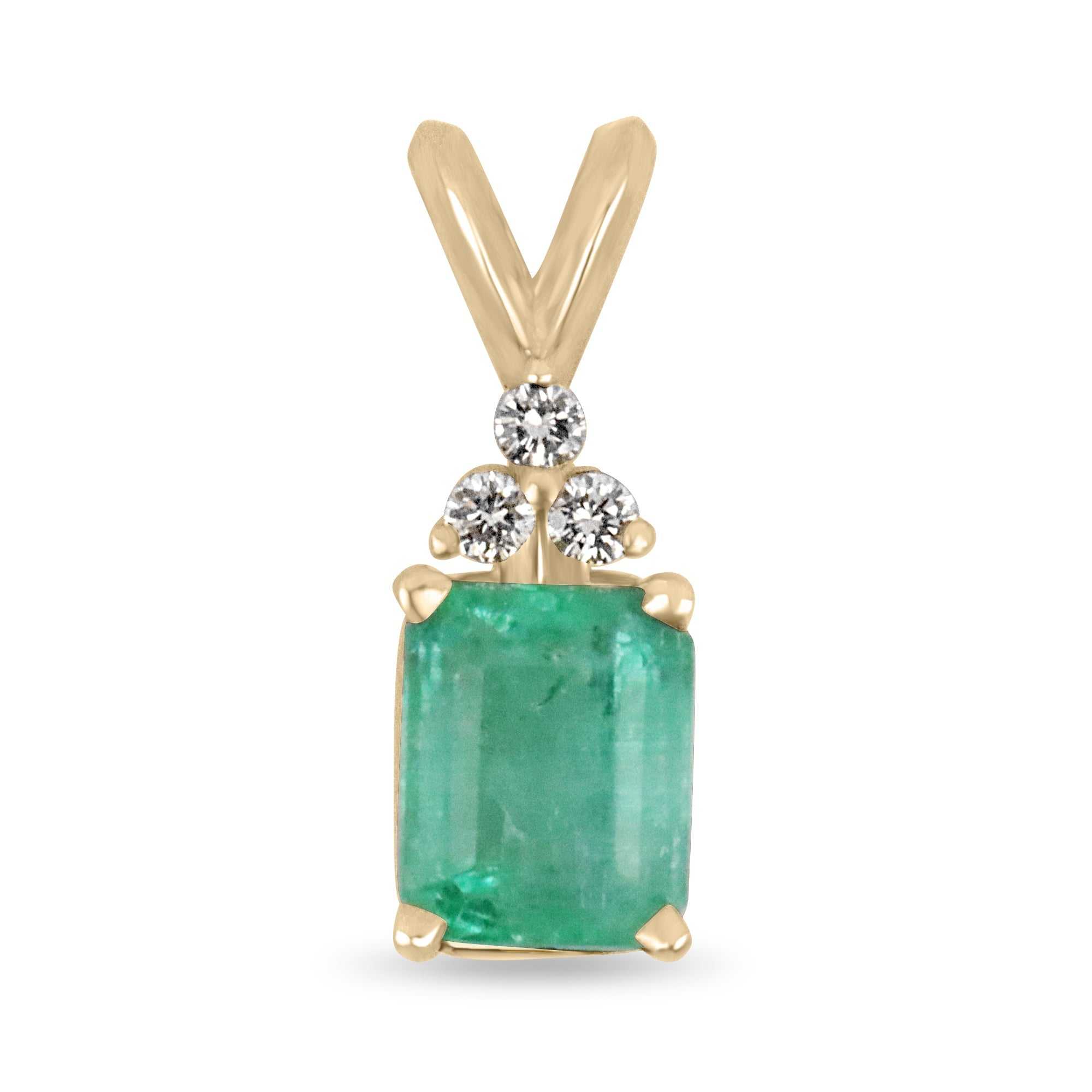 1.20tcw Genuine Emerald Cut Green Emerald & Diamond Accent Pendant Necklace - Elegant Jewelry Gift for Women, Perfect for Weddings, Anniversaries & Special Occasions