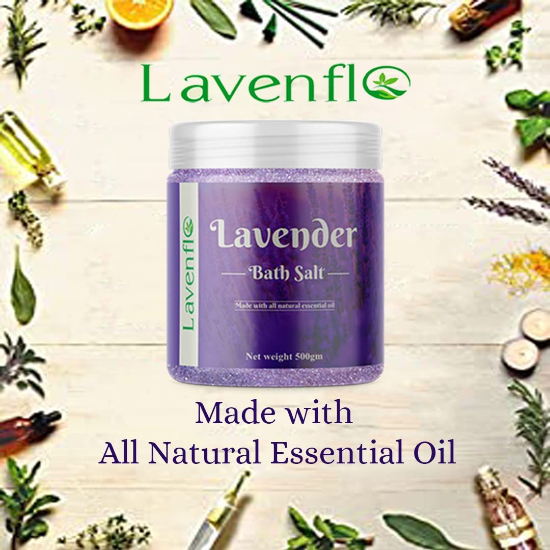 Lavenflo Epsom Salt with Lavender Essential Oil - 500g Magnesium Sulfate Bath Soak for Relaxation, Muscle Pain Relief, Foot Soak & Better Sleep | Perfect for Spa, Self-Care & Stress Relief at Home