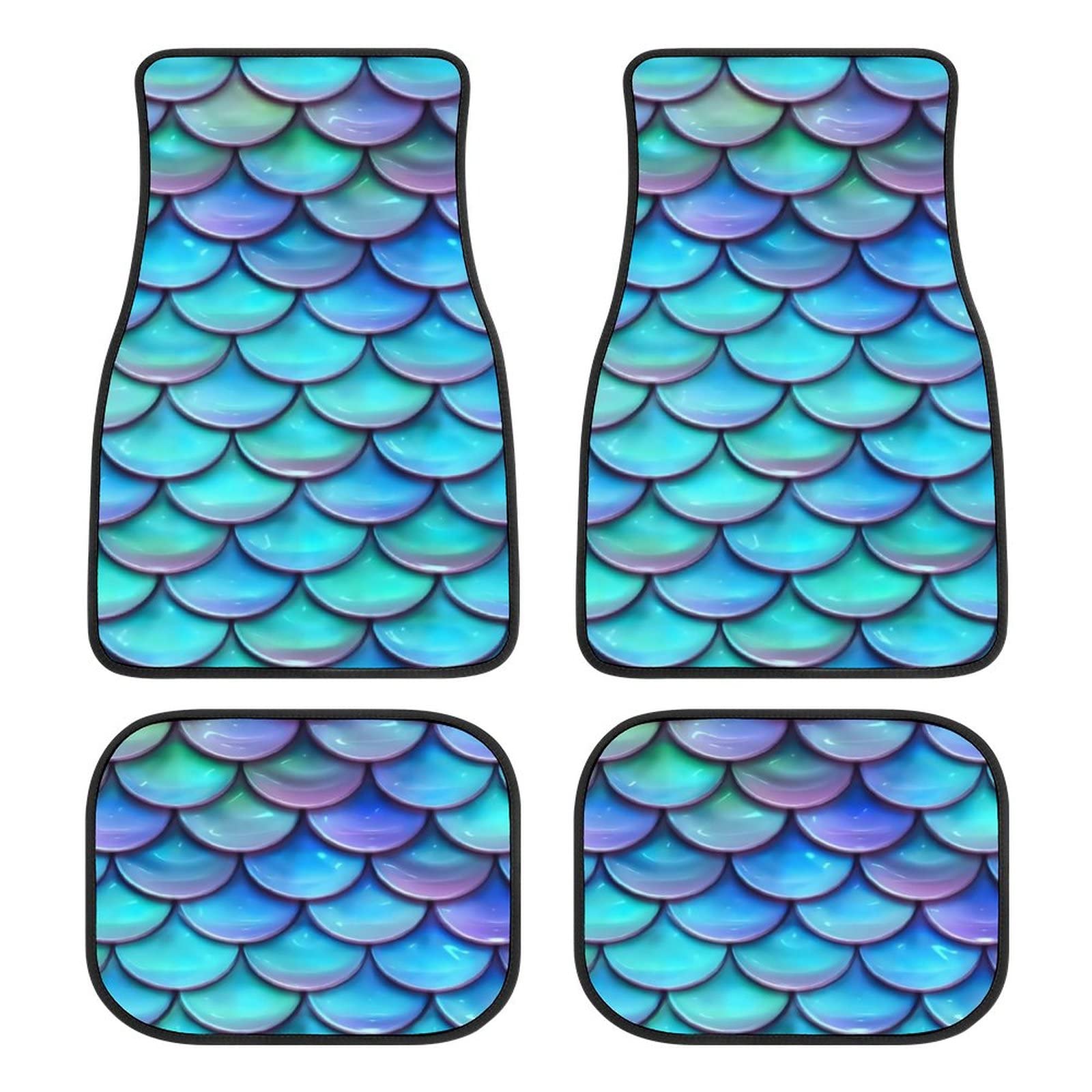 Premium Mermaid Scale Car Floor Mats Set of 4 - Non-Slip Blue Fish Scale Design Universal Fit for Cars, SUVs, Trucks & Vans | Waterproof & Durable Interior Accessories for Beach Lovers & Coastal Road Trips