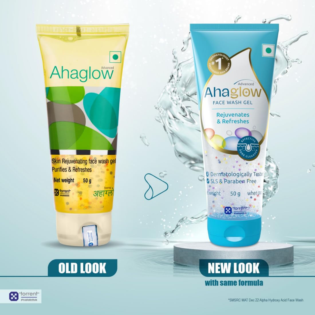 Ahaglow Advanced Face Wash Gel 50g with 1% Glycolic Acid (AHA) - Dermatologist Recommended for Acne & Glowing Skin | Contains Jojoba Oil, Tea Tree Oil, Allantoin, Vitamin E & Oak Bark Extract | Perfect for Daily Cleansing & Exfoliation | By Torrent Pharma