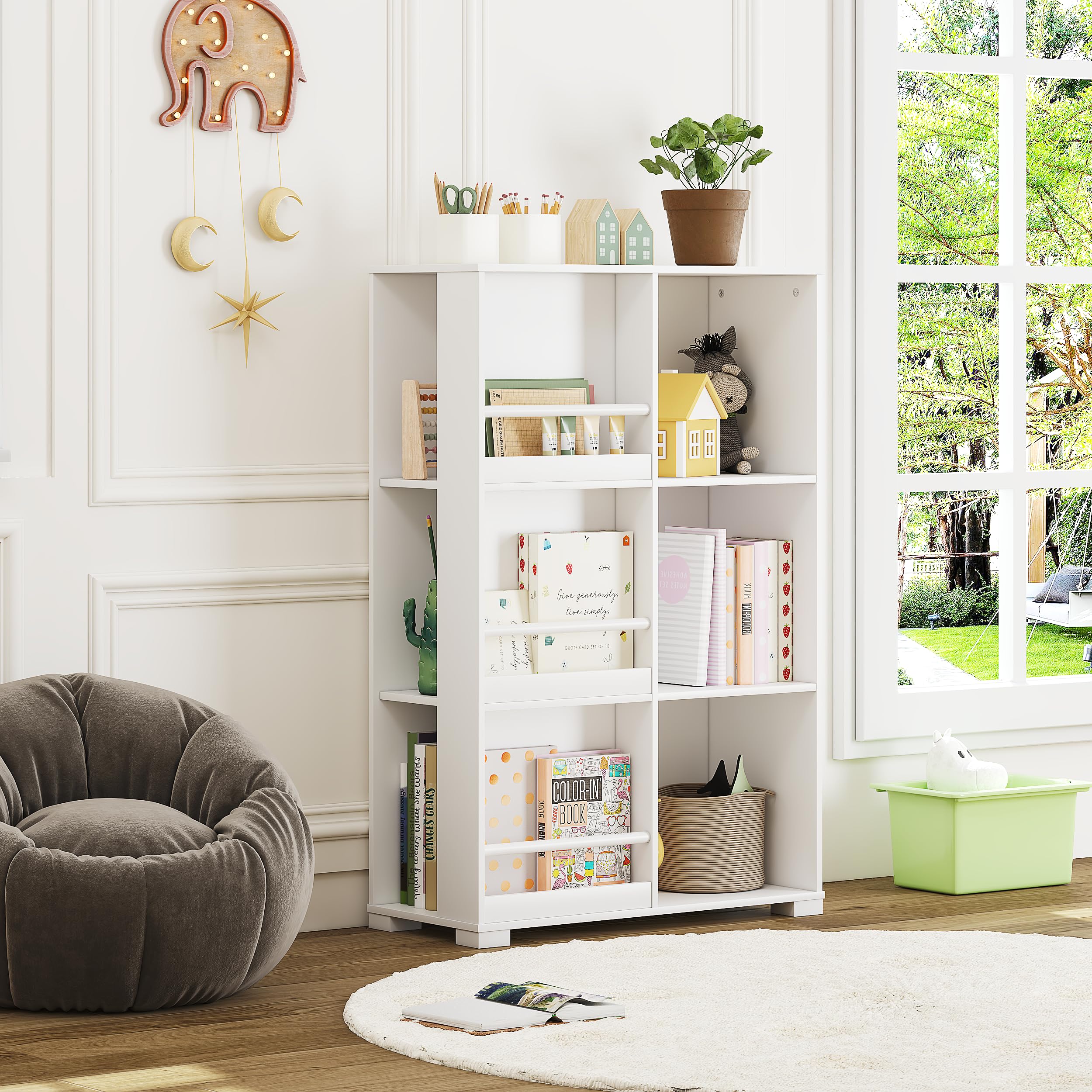 UTEX Kids Bookshelf - Wooden Bookcase with 6 Cube Storage, Toy Organizer & Display Stand for Nursery, Bedroom, Study Room - Perfect for Kids' Book Storage and Playroom Organization