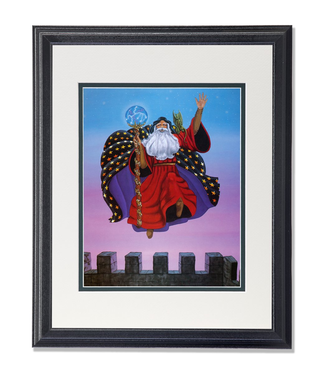 Wizard Crystal Ball Jumping Castle Fantasy Wall Art Print - AntW/G Matted Framed Picture for Kids' Room Decor & Fantasy Themed Parties