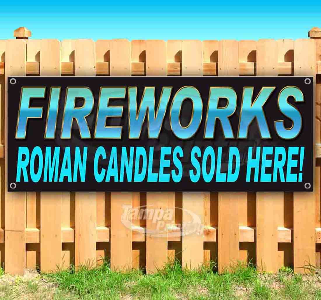 13 oz Heavy-Duty Vinyl Fireworks Candles Banner - Single-Sided with Metal Grommets | Durable Non-Fabric Material | Perfect for Patriotic Celebrations, 4th of July Decor & Party Supplies