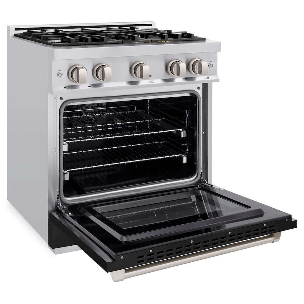 ZLINE 30-inch 4.2 cu. ft. Dual Fuel Range with 4-Burner Gas Cooktop & Convection Oven - Stainless Steel with Black Matte Door (HDR BLM 30) - Perfect for Modern Kitchens, Home Chefs & Professional Cooking