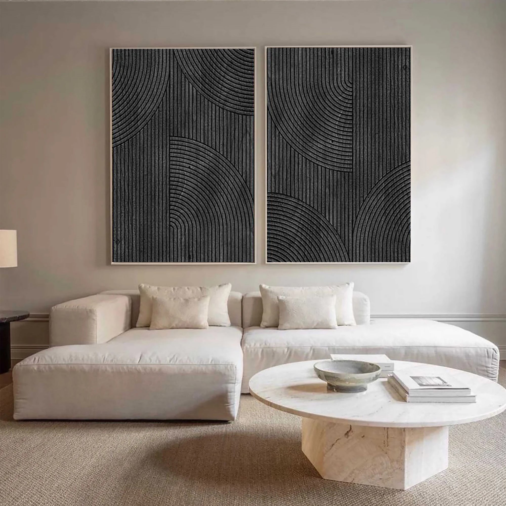Modern Black Minimalist Textured Abstract Paintings - Set of 2 Canvas Wall Art for Living Room, Bedroom & Office Decor | Ready to Hang