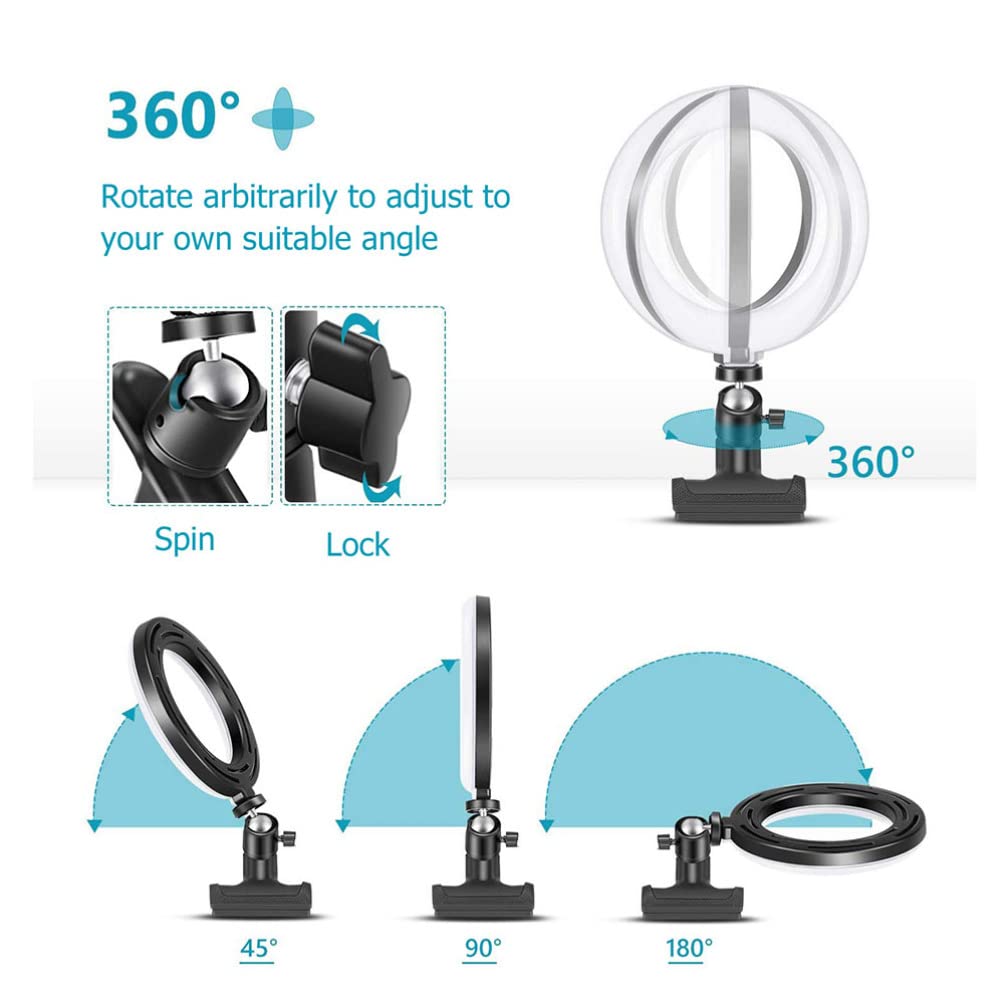 iBasenice Clip-On LED Ring Light with Adjustable Brightness - Perfect for Zoom Meetings, Live Streaming, Makeup & Beauty Videos - Ideal for YouTube, TikTok & Instagram Content Creation