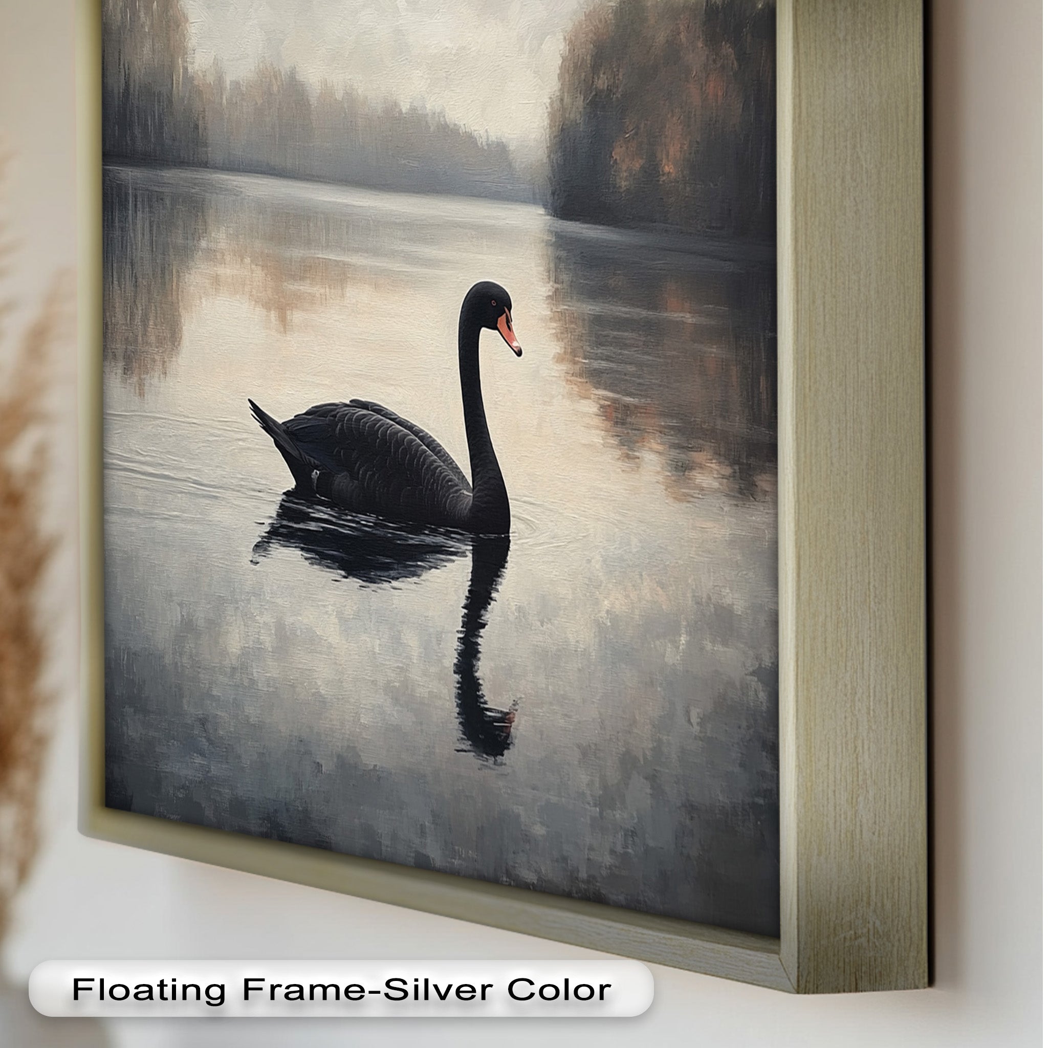 Black Swan at Dusk - Hand Painted Lake Landscape Oil Canvas Artwork - Perfect for Living Room, Bedroom, or Office Wall Decor