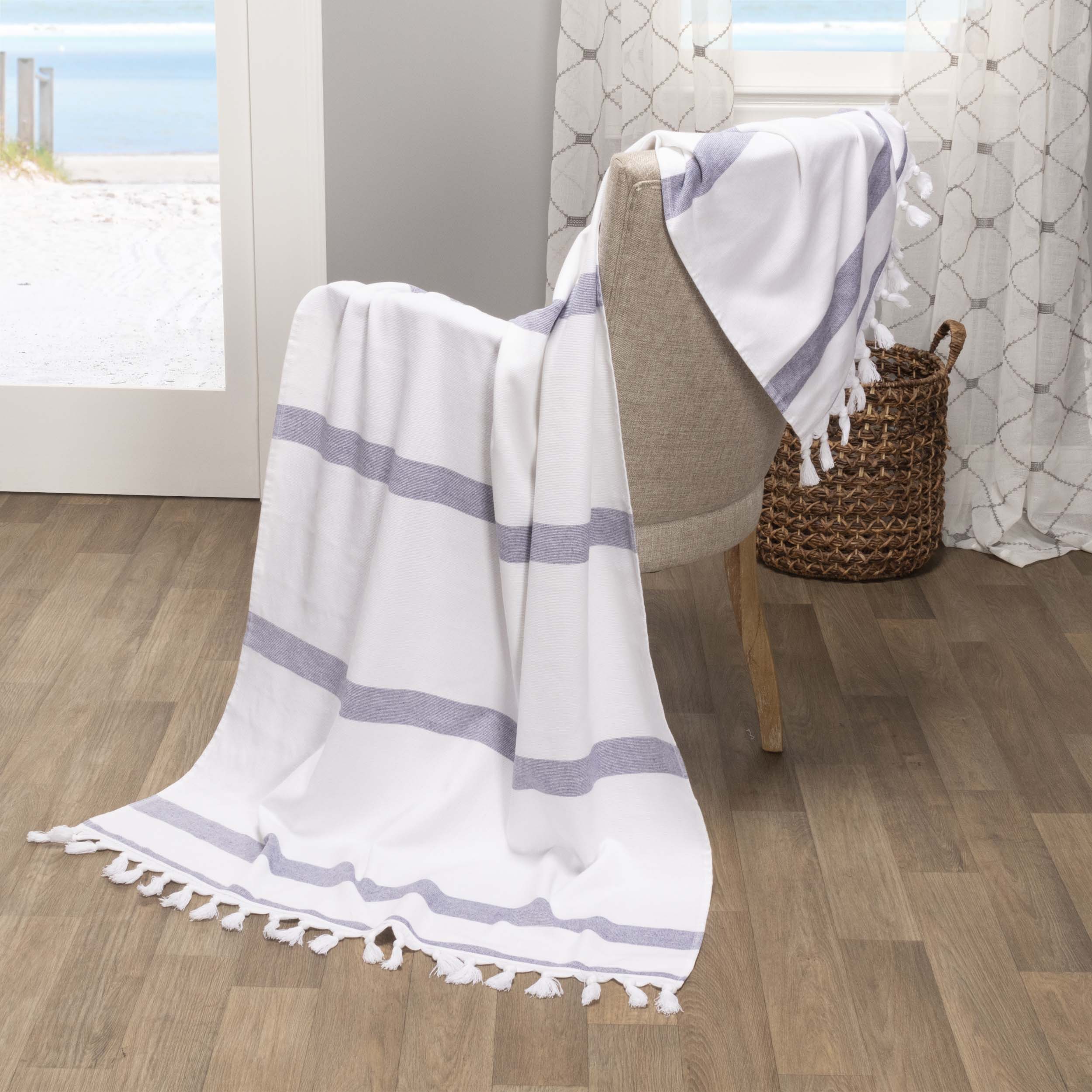 Premium Tropical Cabana Stripe Fouta Beach Towel Set - 2 Piece Quick Dry Bath Towels with Decorative Tassels | Perfect for Pool, Beach, Vacation & Spa Days