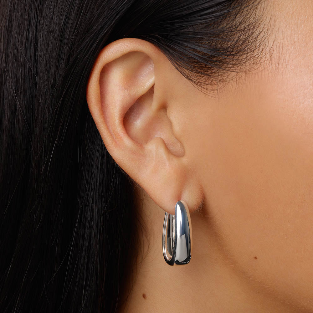 Stylish Silver Elongated Dome Hoop Earrings for Women - Perfect for Everyday Wear & Special Occasions