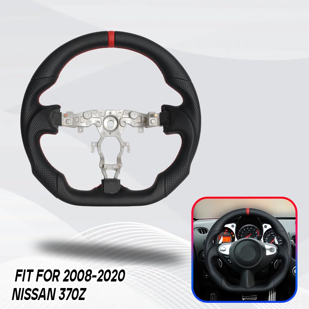 Premium D-Shaped Flat Bottom Perforated Leather Steering Wheel - Perfect Fit for Nissan 370Z (2008-2020) | Enhanced Grip & Comfort for Racing & Daily Driving