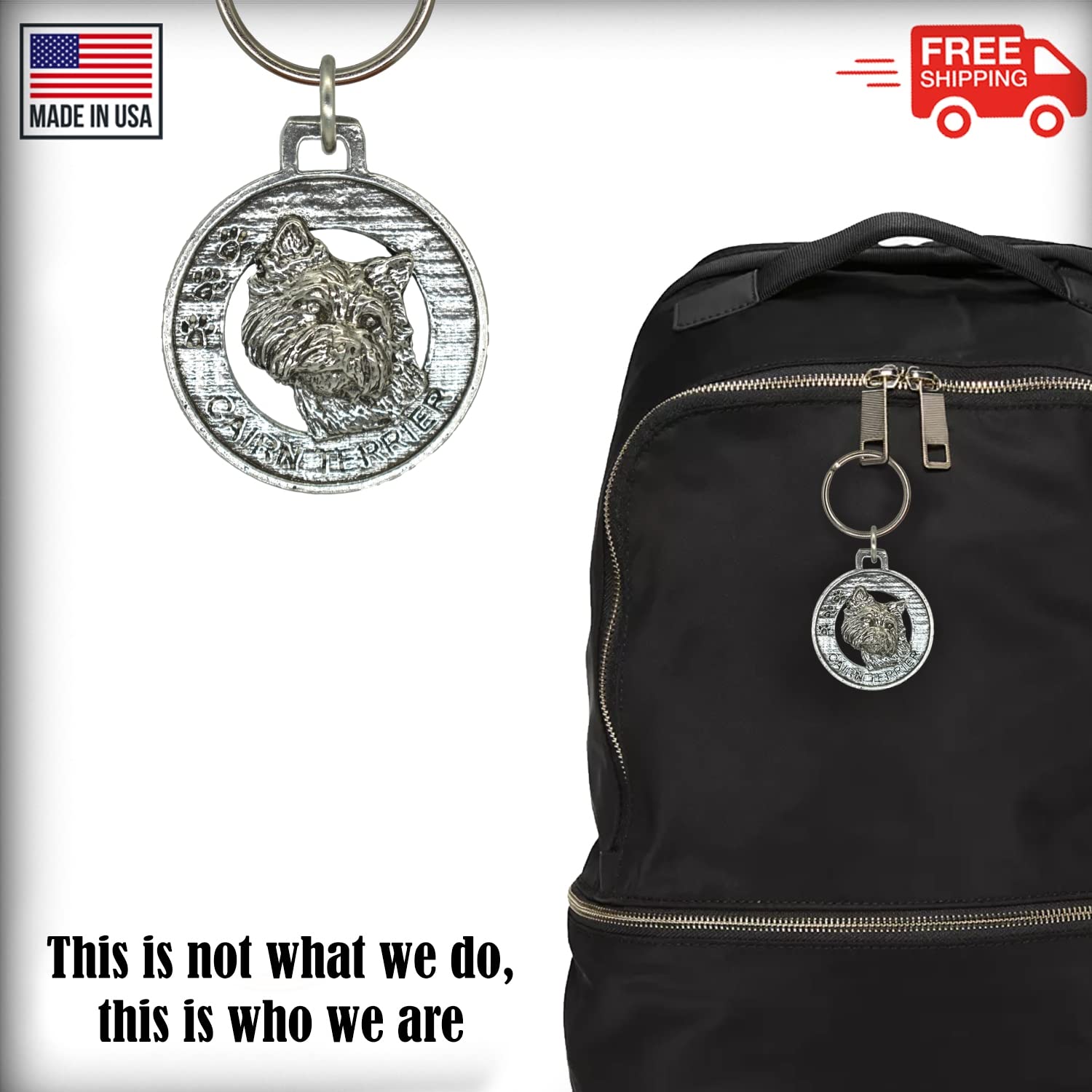 **Handmade Pewter Cairn Terrier Dog Keychain - 1.5 Inch Metal Key Ring, Pet Tag & Gift (D042KC) - 100% Made in USA | Perfect for Dog Lovers, Keychains Collection & Unique Gifts**