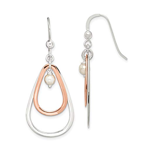 Sterling Silver Rose Gold Plated Dangle Earrings with Swarovski Simulated Pearls - Elegant Jewelry for Women, Perfect for Weddings, Parties & Special Occasions