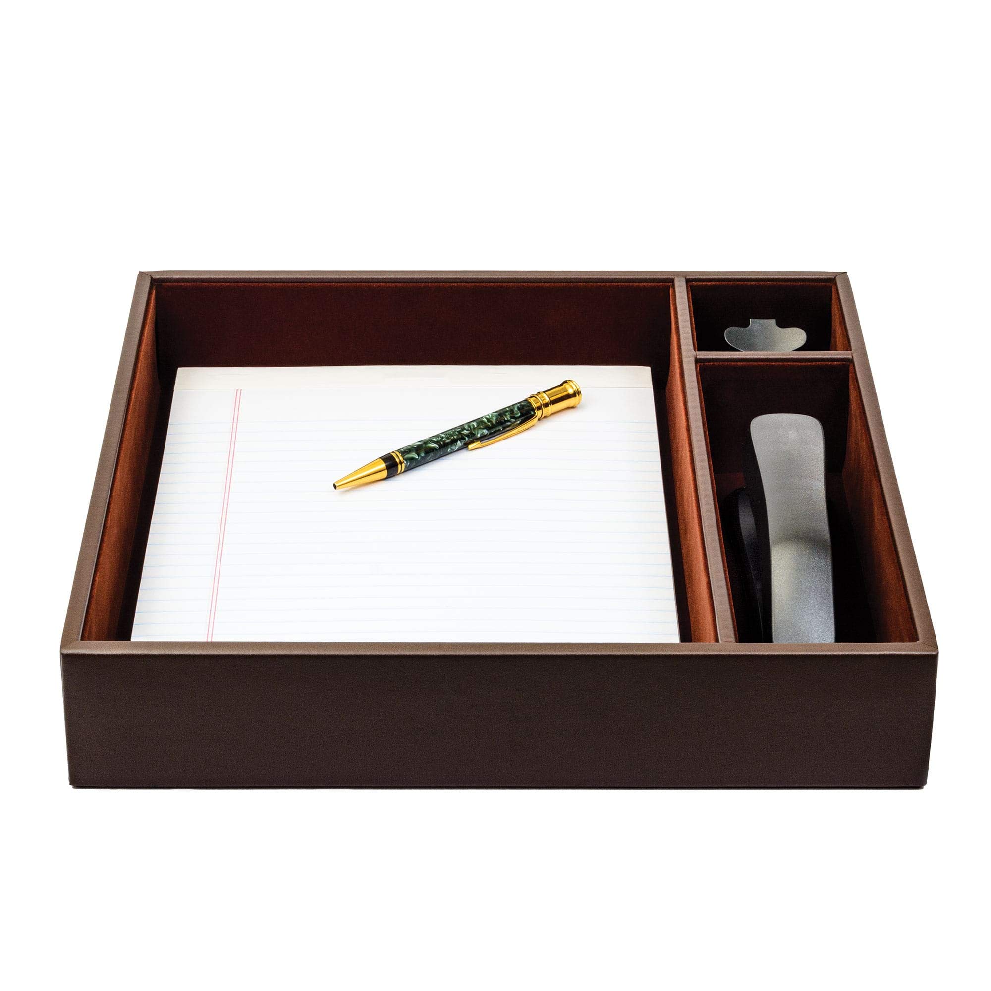 Premium Dacasso Chocolate Brown Leather Desk Organizer Tray (A3440) - Stylish Office Accessory for Conference Rooms, Desks & Home Offices