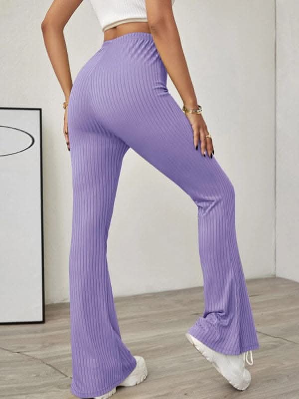 Stylish Women's Flared Knit Pants - Comfortable High Waisted Stretch Knitted Trousers for Casual Wear, Office & Date Night Outfits