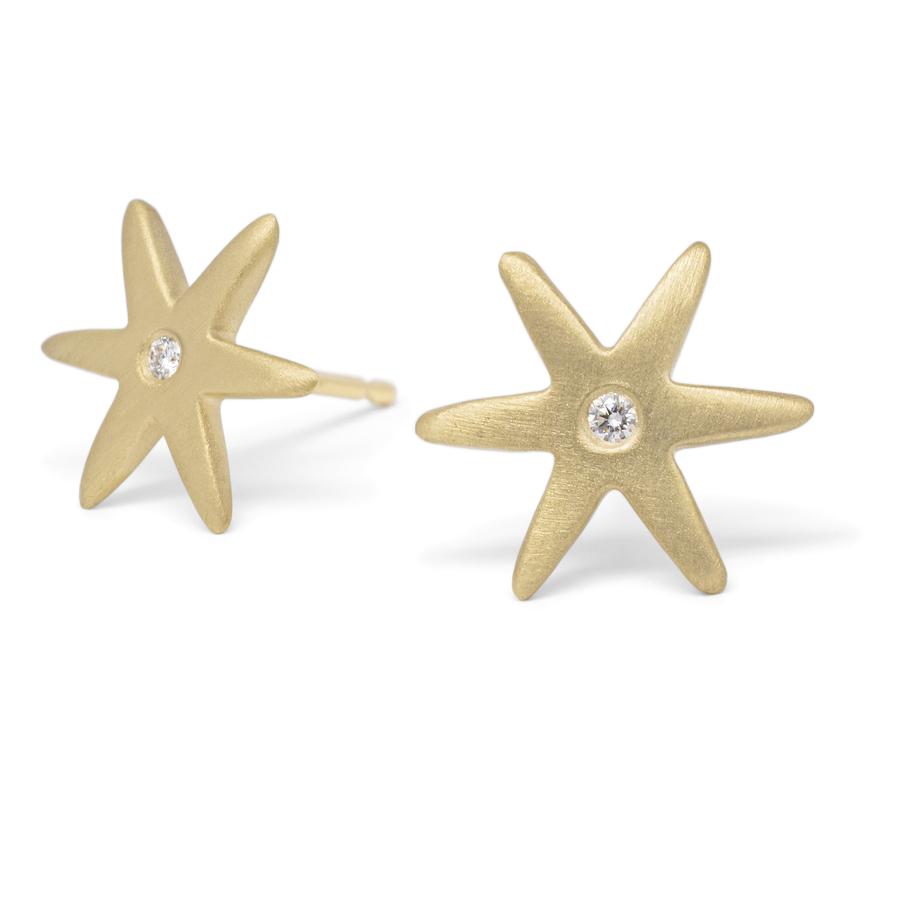 Diamond Center Star Earrings for Women - 14K Gold Plated Cubic Zirconia Stud Earrings - Elegant Gift for Birthday, Anniversary & Valentine's Day - Perfect for Parties, Weddings & Evening Events