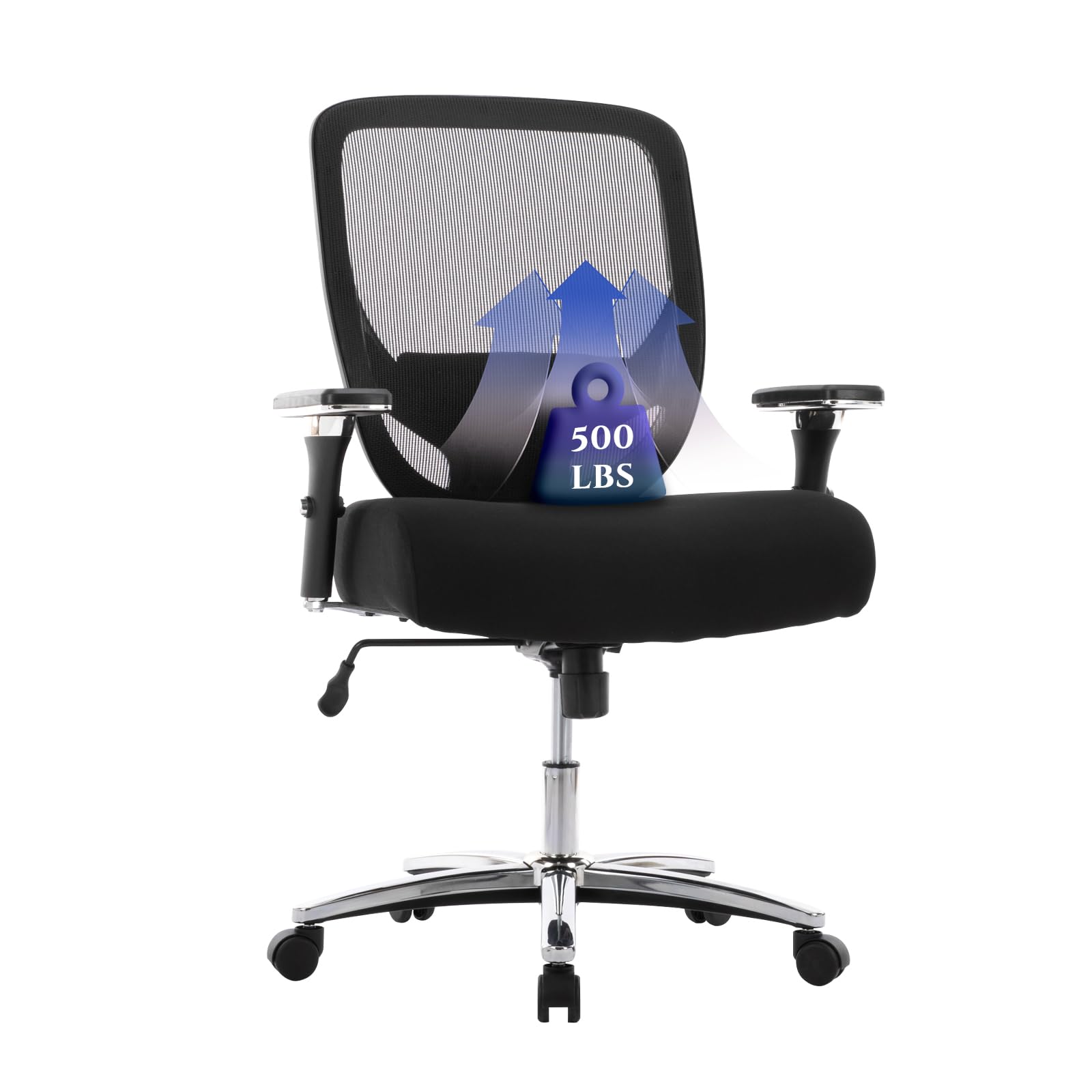 Heavy Duty Big and Tall Office Chair 500lbs Weight Capacity - Ergonomic Mesh Computer Desk Chair with Adjustable Armrest & Lumbar Support - Executive Chair for Home Office, Gaming, and Workspace (Black)